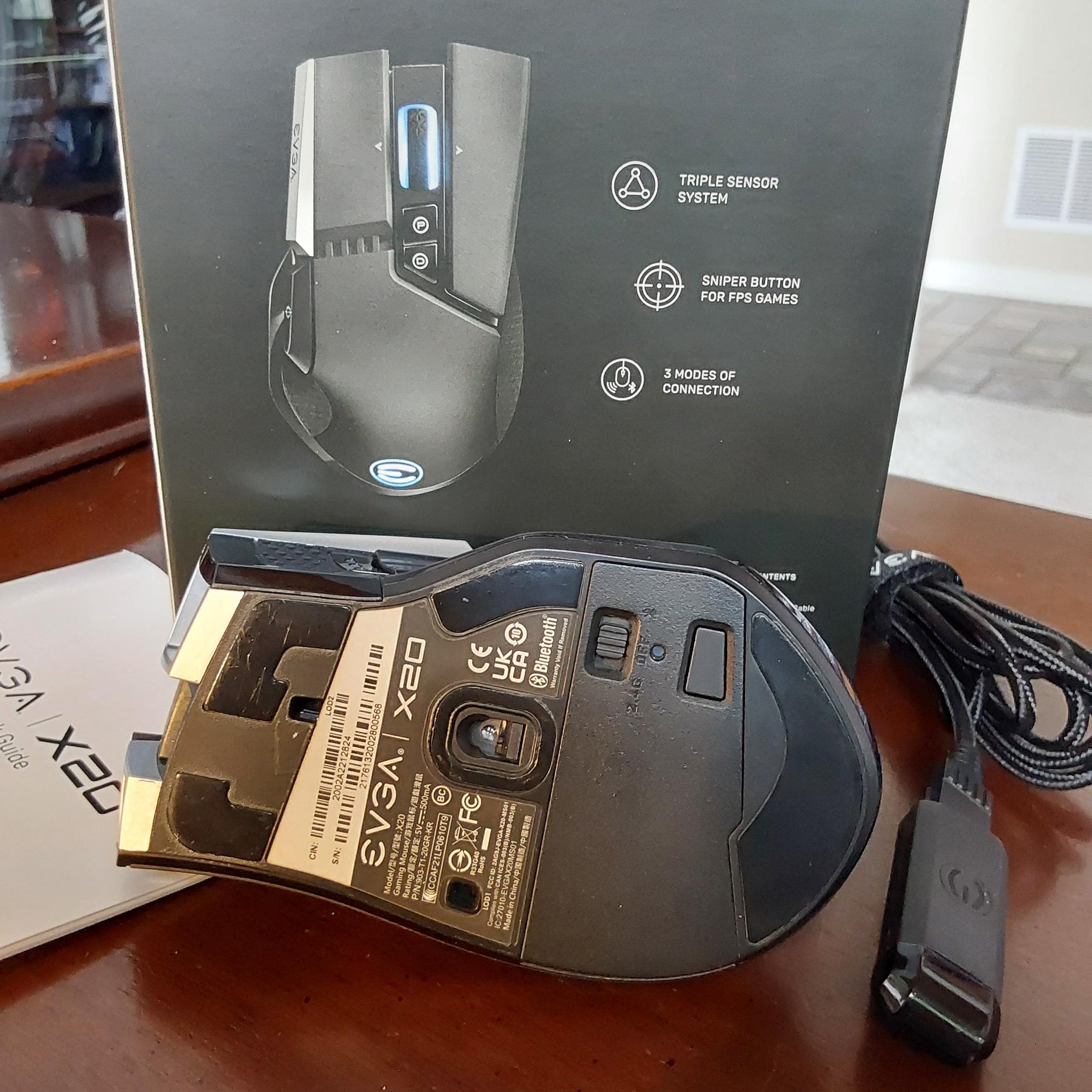 EVGA X20 Wireless Customizable Ergonomic Gaming Mouse, Grey, 16,000 DPI, 5 Profiles, 10 Buttons