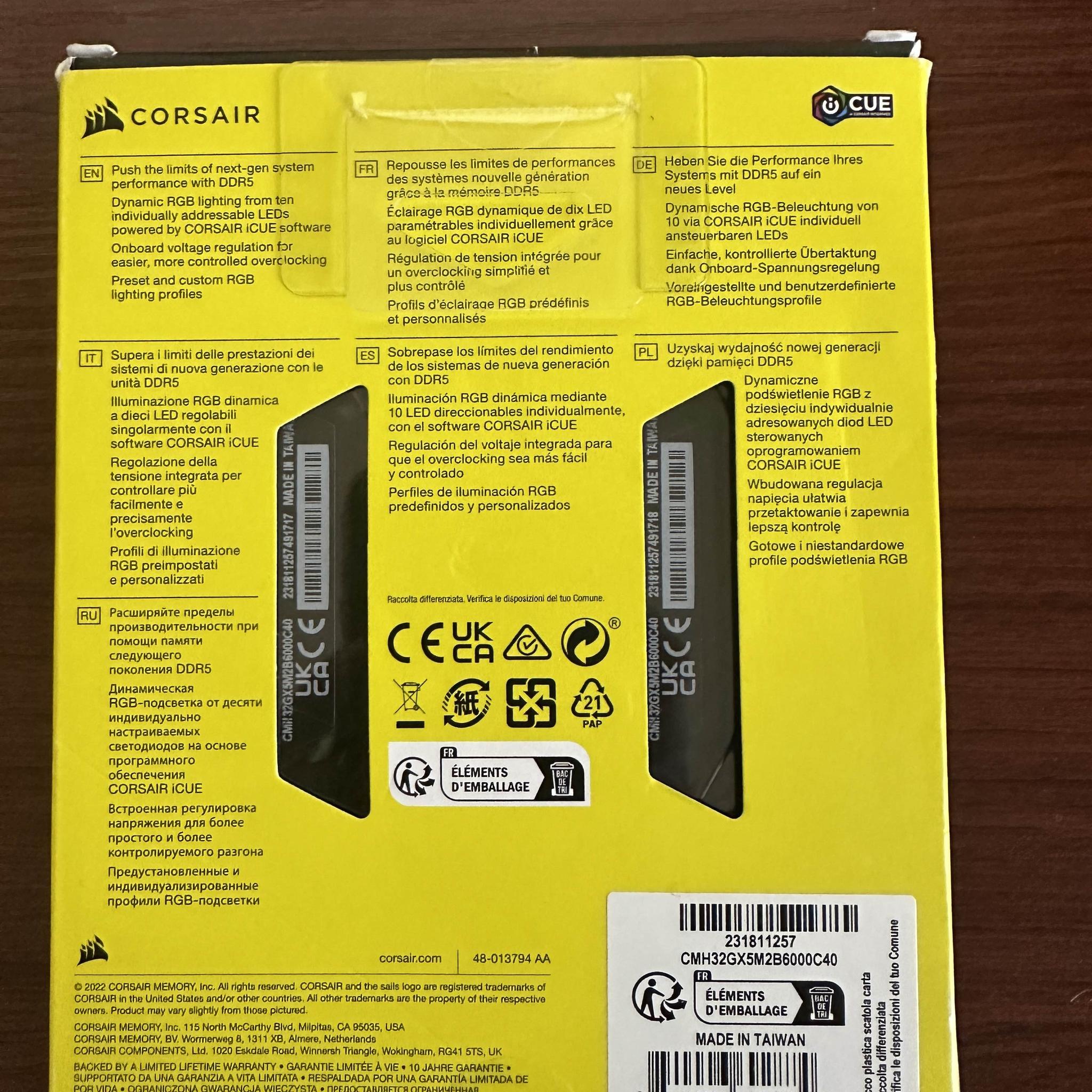 CORSAIR VENGEANCE® RGB 32GB (2x16GB) DDR5 DRAM 6000MT/s CL40 Memory Kit — Black