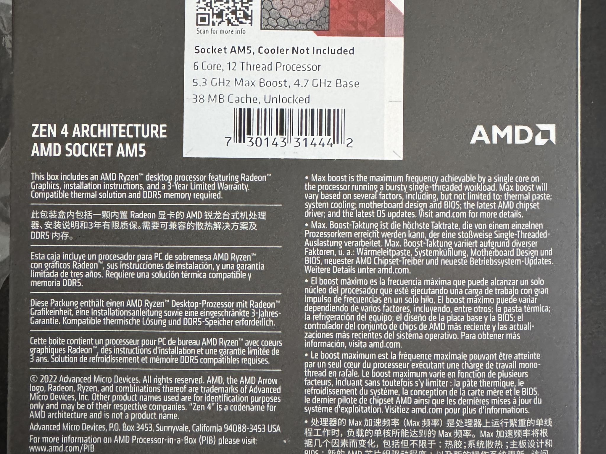 AMD Ryzen™ 5 7600X With Radeon Graphics CPU