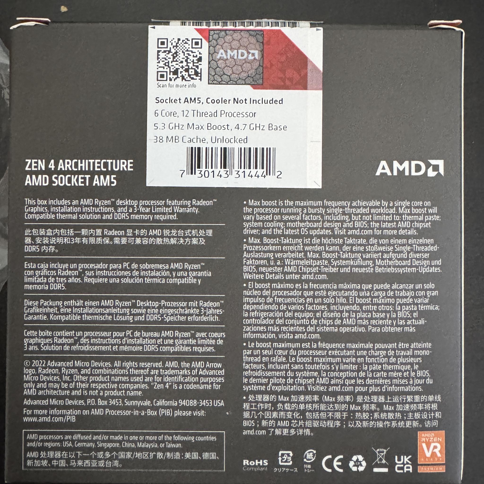 AMD Ryzen™ 5 7600X With Radeon Graphics CPU