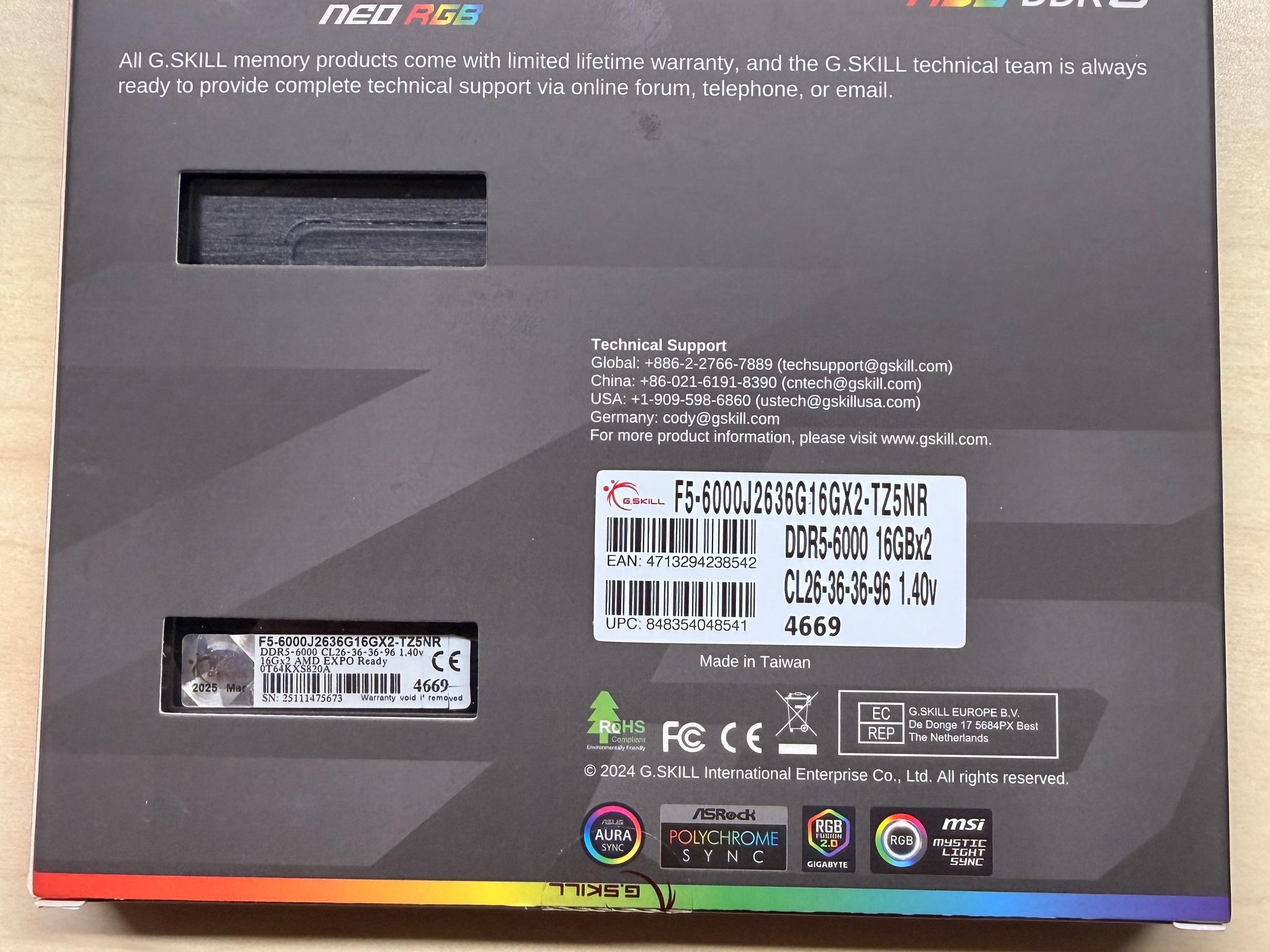 G.Skill Trident Z5 neo rgb DDR5-6000 CL26 16Gbx2 EXPO