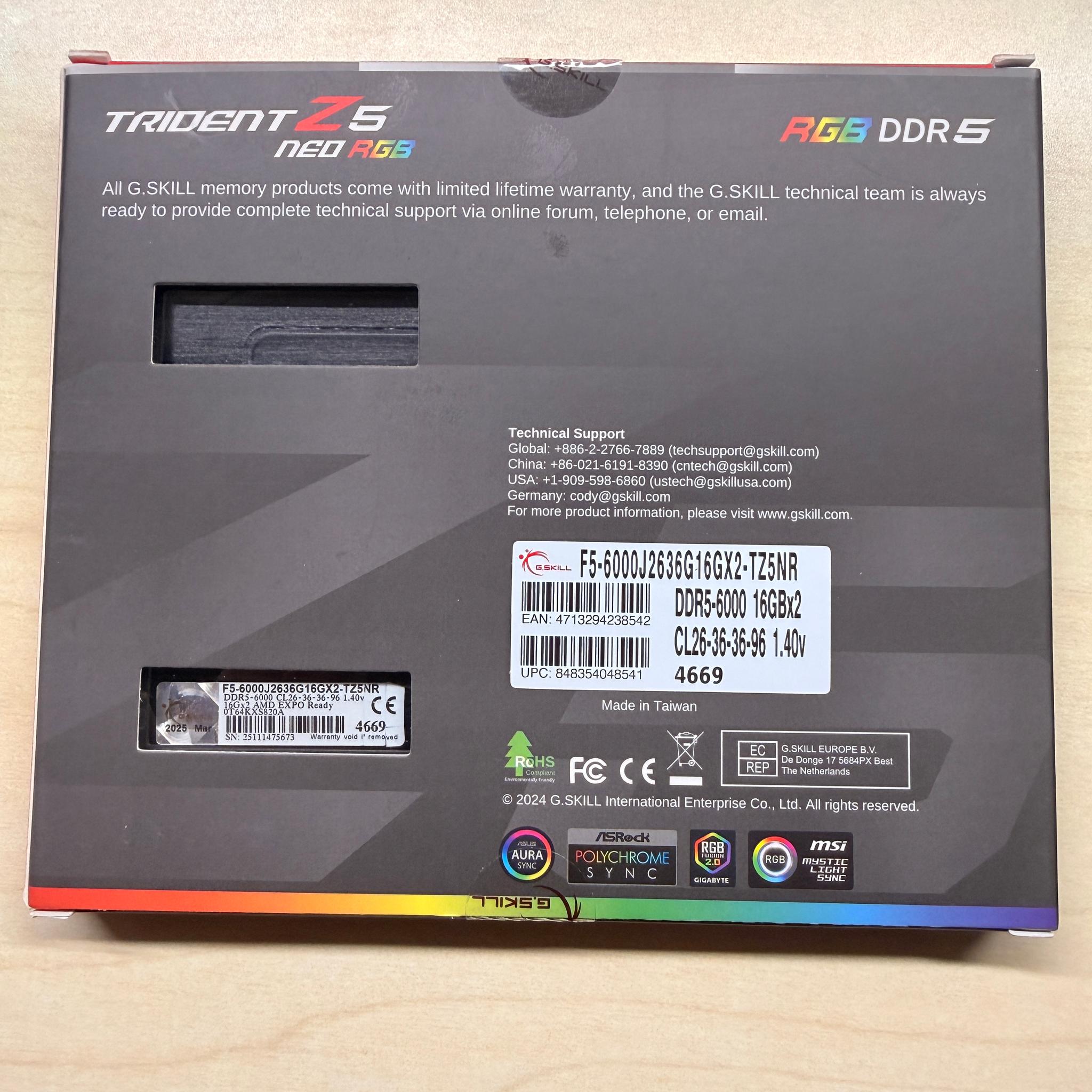 G.Skill Trident Z5 neo rgb DDR5-6000 CL26 16Gbx2 EXPO