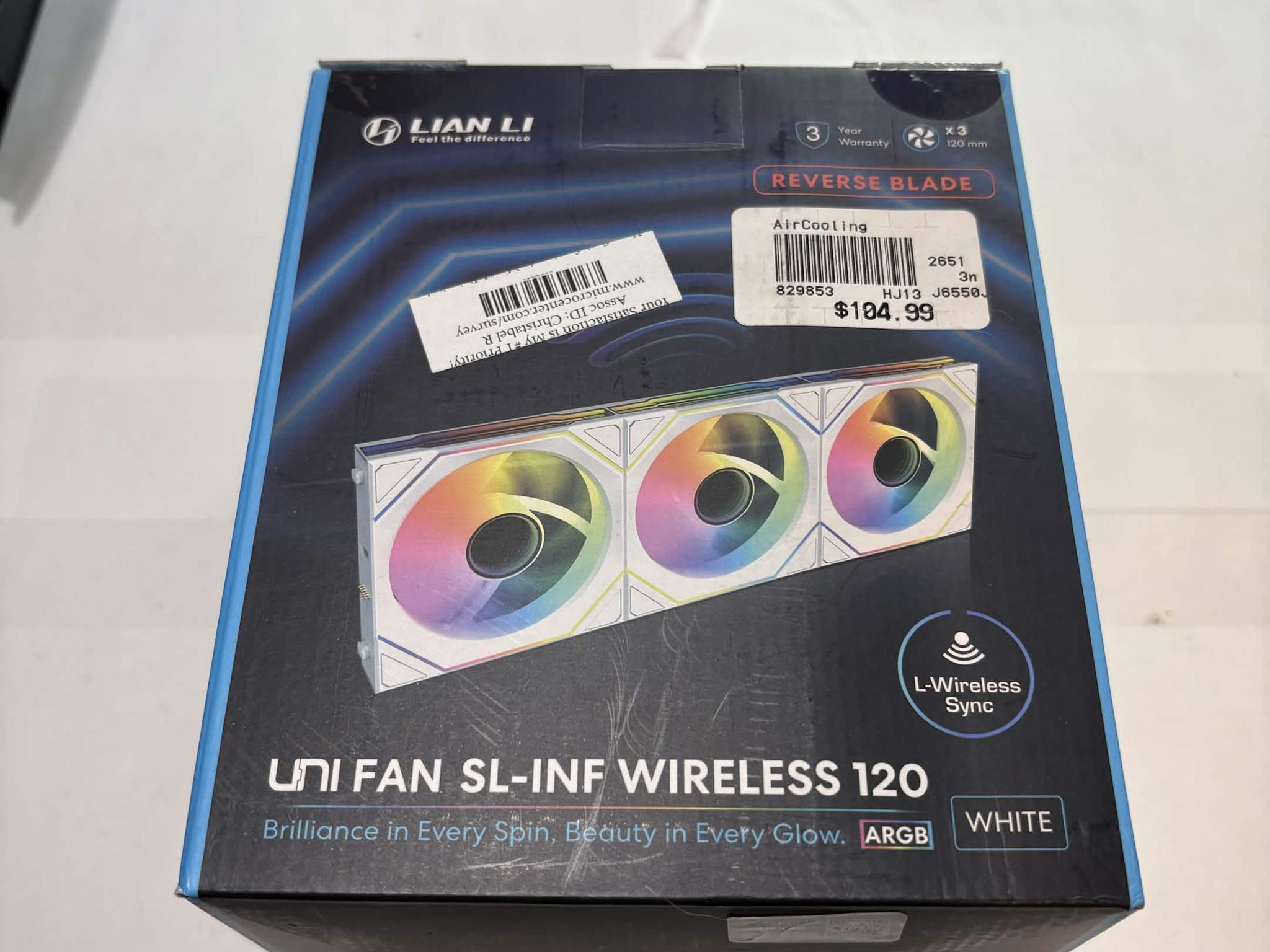 Lian Li UNI FAN SL-INF Wireless 120 Reverse Blade ARGB Fan 3-Pack - White