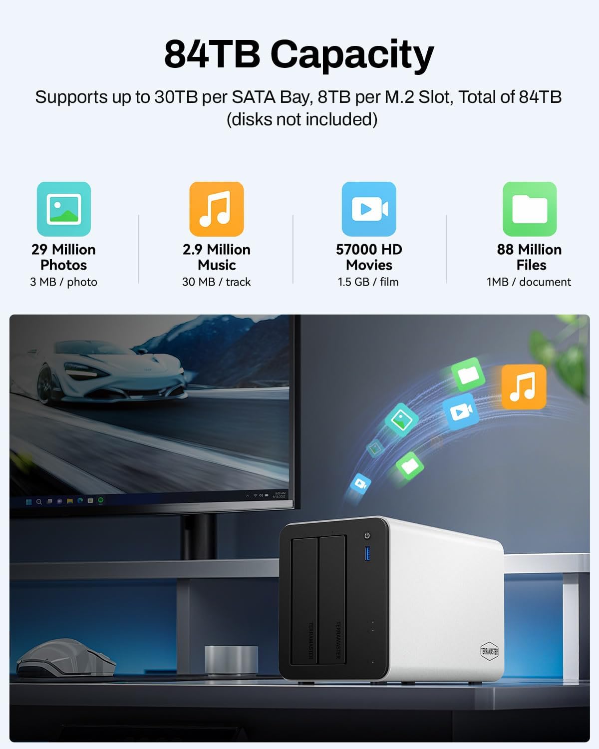 TERRAMASTER F2-425 Plus NAS Storage - 2Bay Intel N150 Quad-Core CPU, 8GB RAM DDR5, 5GbE LAN x 2