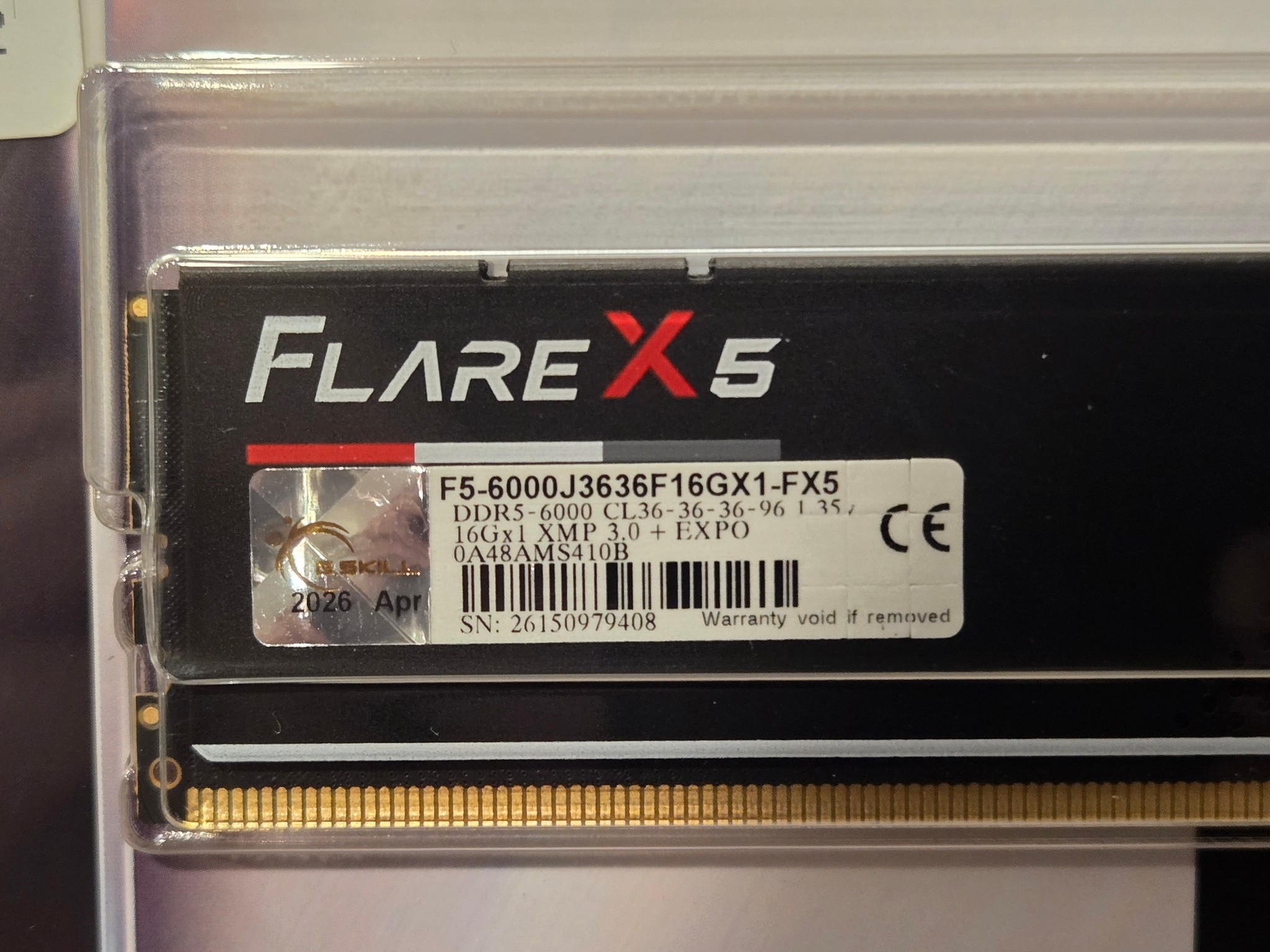 1x16GB DDR5-6000 C36 DIMM (G.Skill FlareX5) -BNIB