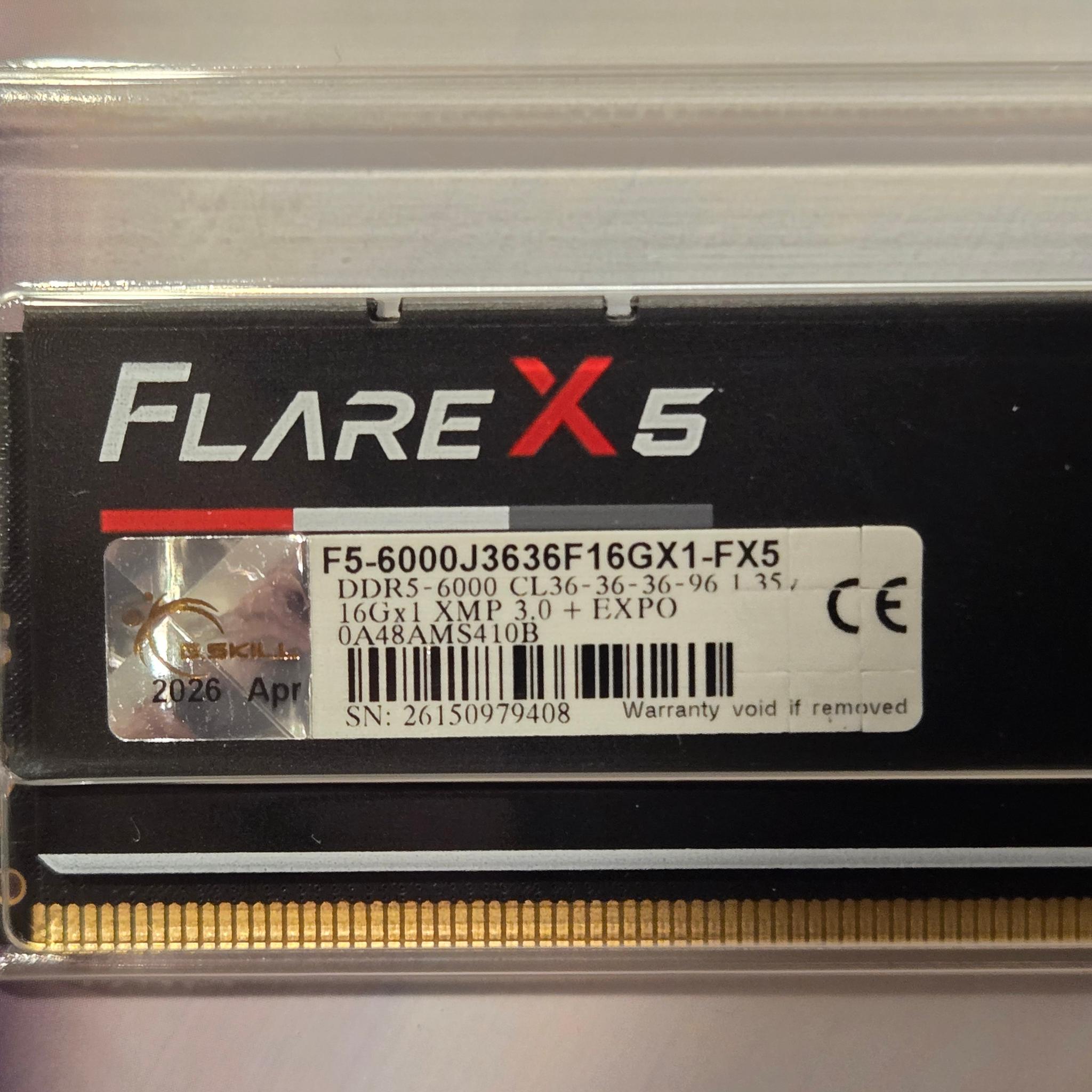 1x16GB DDR5-6000 C36 DIMM (G.Skill FlareX5) -BNIB