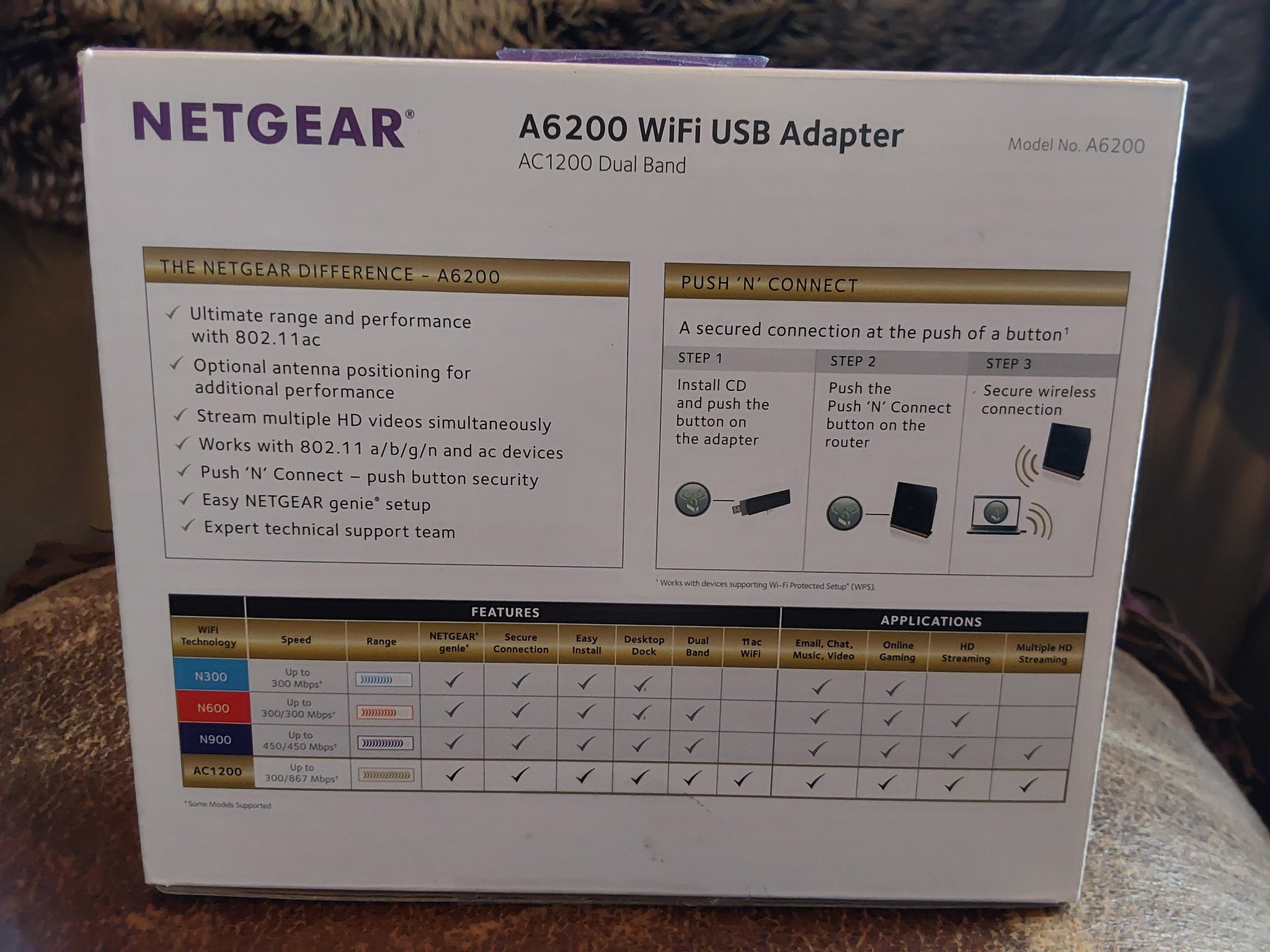 NETGEAR A6200-100NAS AC1200 WiFi USB Wireless Adapter