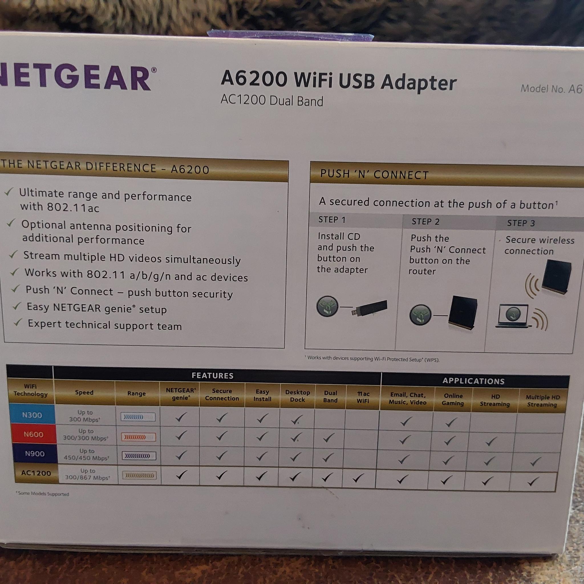 NETGEAR A6200-100NAS AC1200 WiFi USB Wireless Adapter