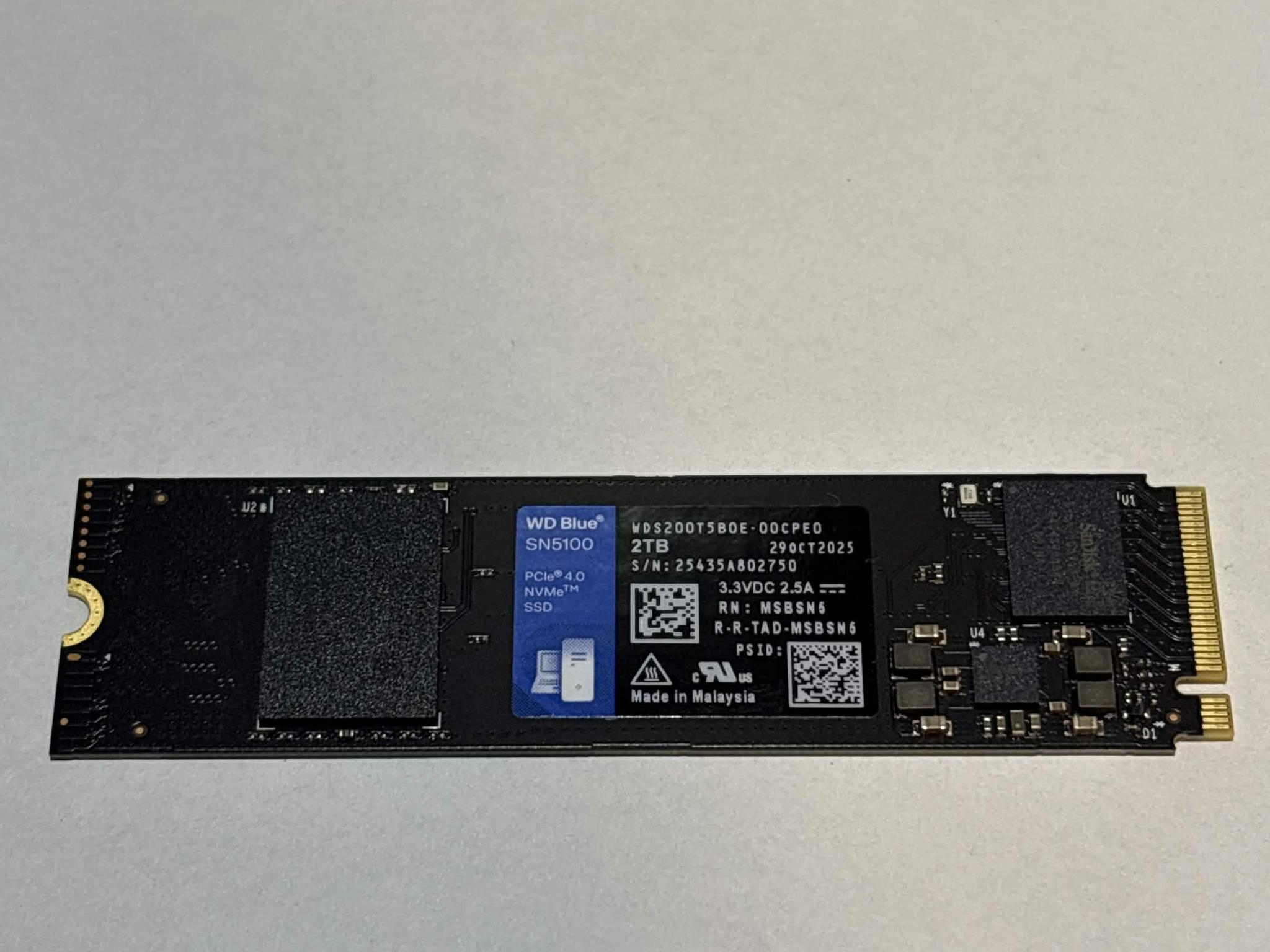 WD Blue SN5100 2TB NVMe M.2 SSD – PCIe 4.0 – 100% Health – WDS200T5B0E