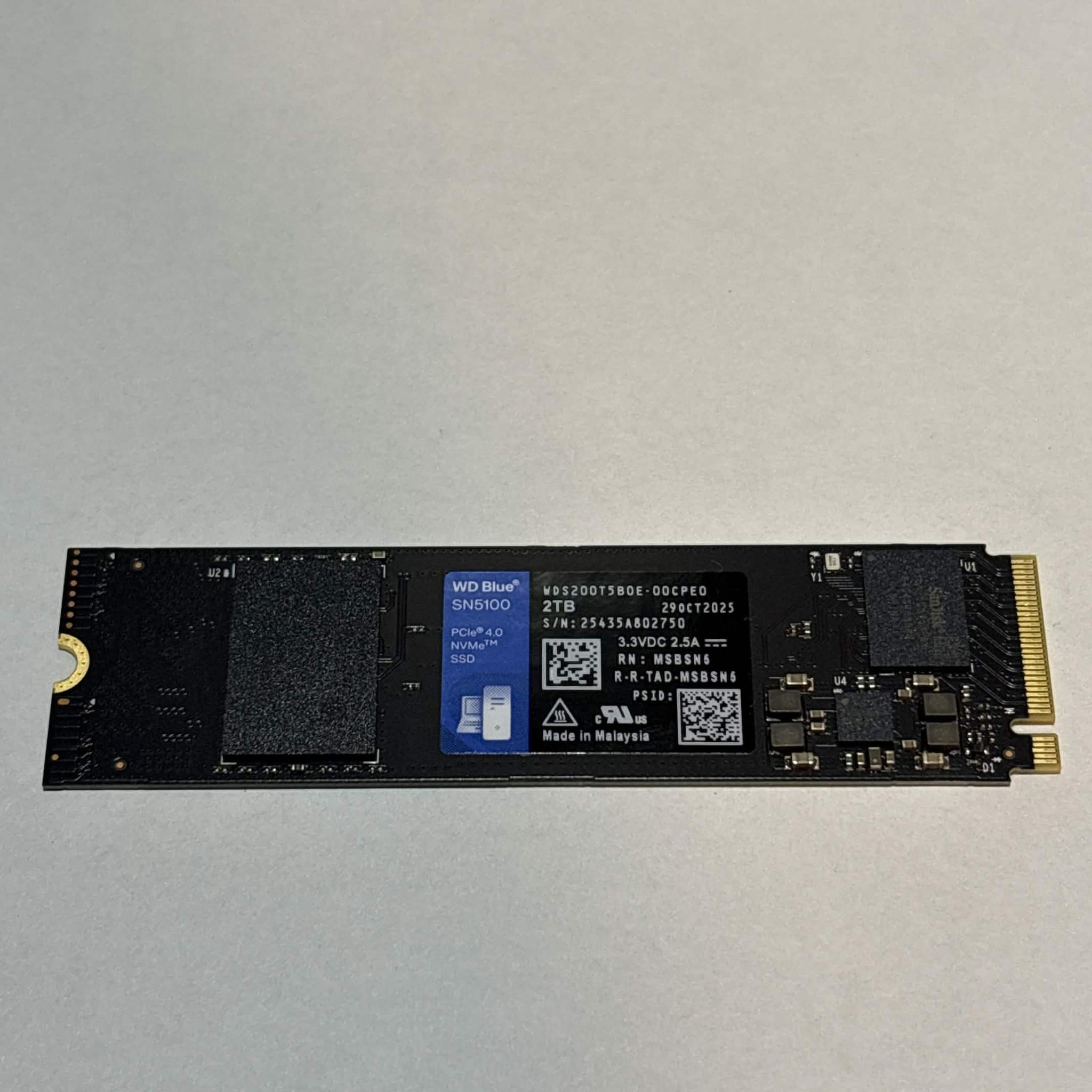 WD Blue SN5100 2TB NVMe M.2 SSD – PCIe 4.0 – 100% Health – WDS200T5B0E