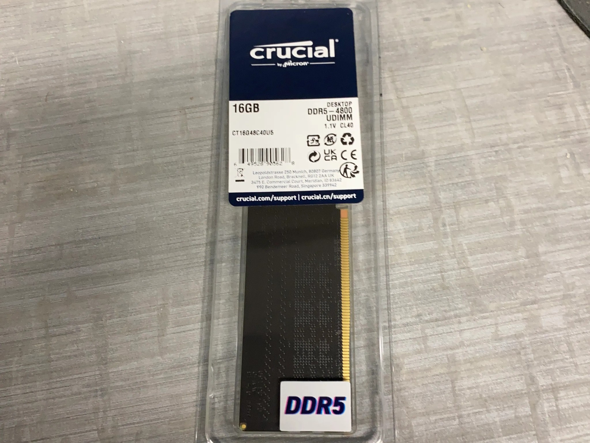 Crucial DDR5 4800 CL40 Ram 16GB Single Stick