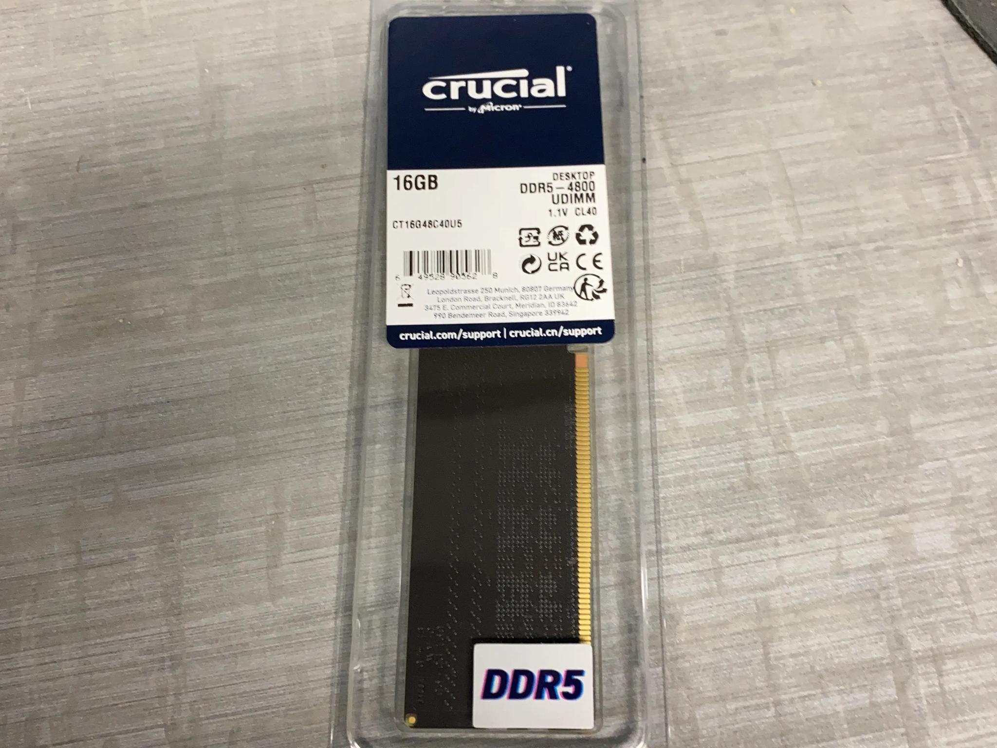 Crucial DDR5 4800 CL40 Ram 16GB Single Stick