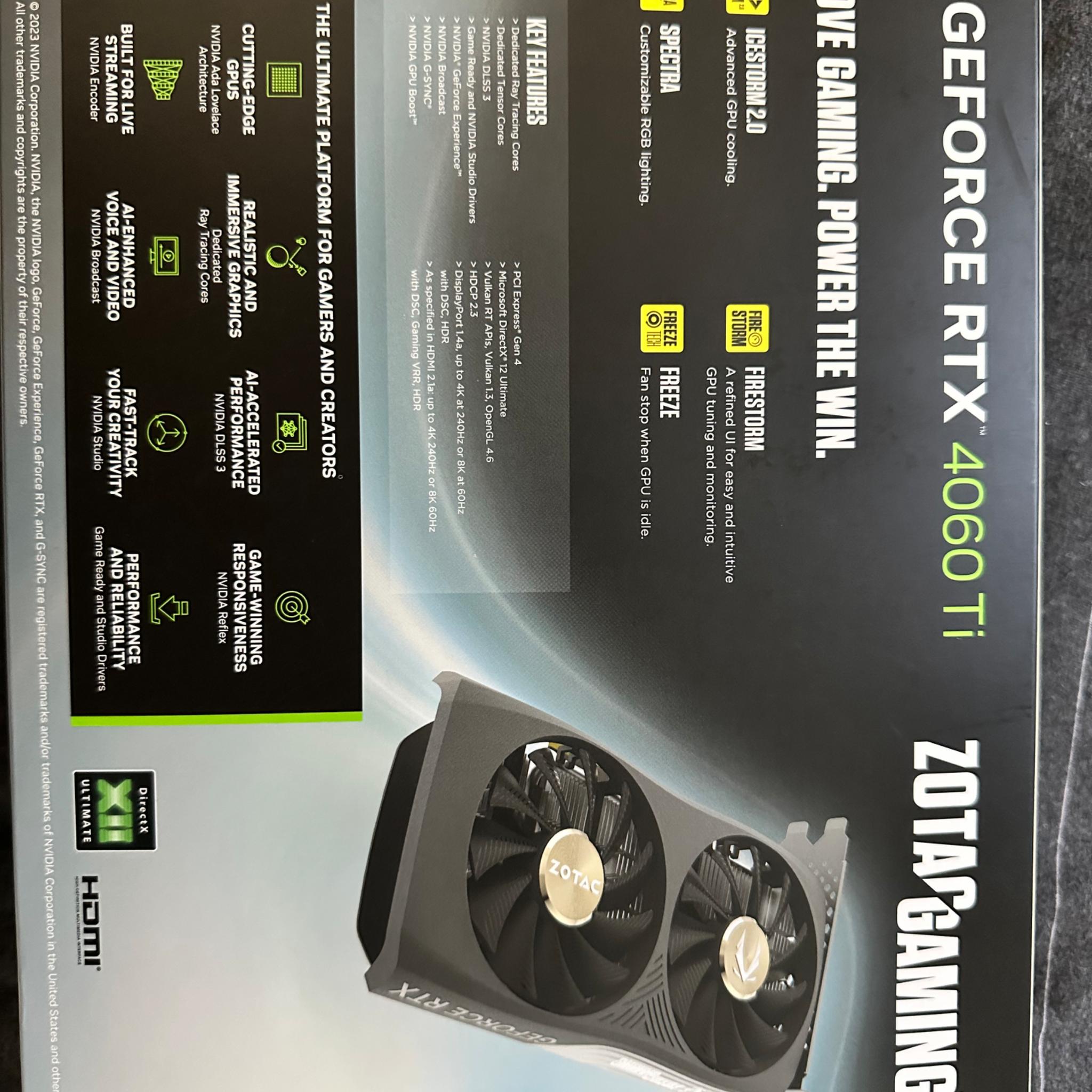 ZOTAC RTX 4060 Ti 16GB AMP – Excellent Condition w/ Original Box