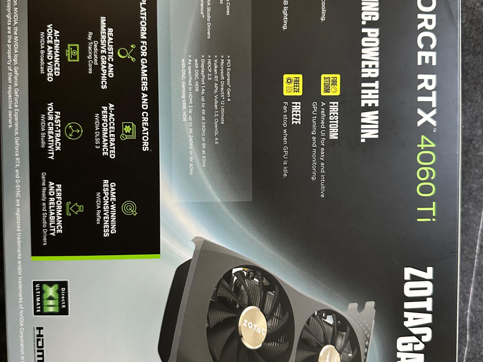 ZOTAC RTX 4060 Ti 16GB AMP – Excellent Condition w/ Original Box
