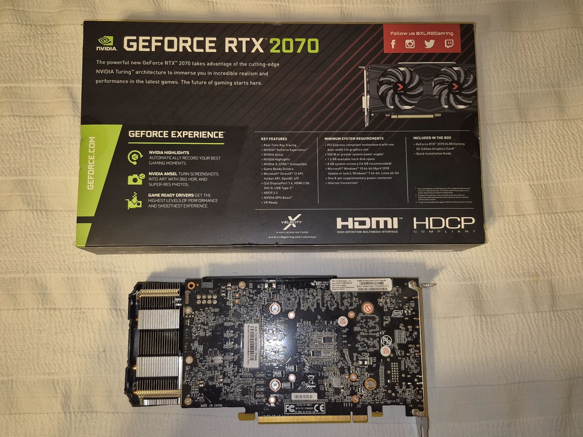 Nvidia RTX 2070 OC 8GB DDR6 GPU (Retail PNY GEFORCE RTX2070 XLR8 GAMING OC VCG20708DFP)