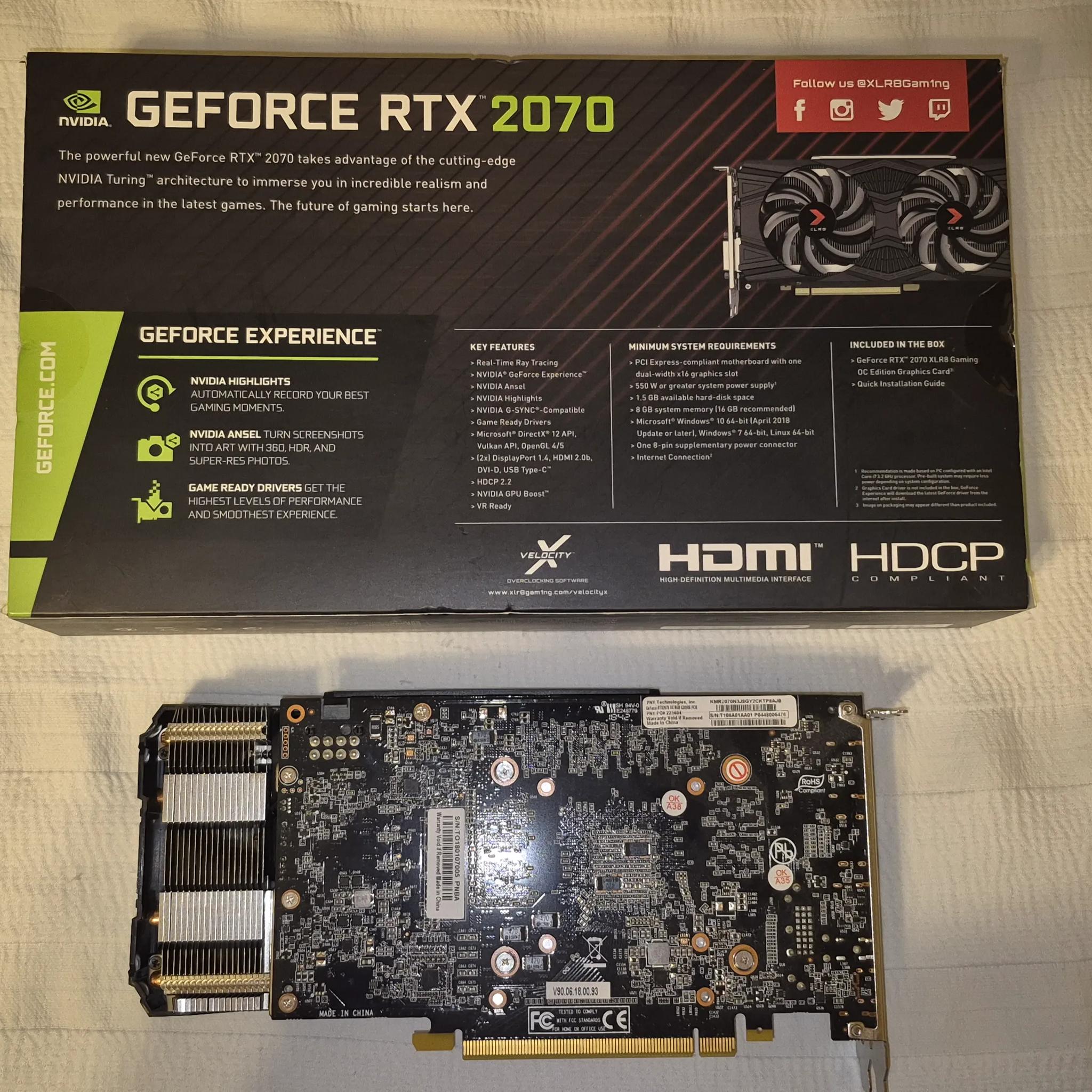 Nvidia RTX 2070 OC 8GB DDR6 GPU (Retail PNY GEFORCE RTX2070 XLR8 GAMING OC VCG20708DFP)