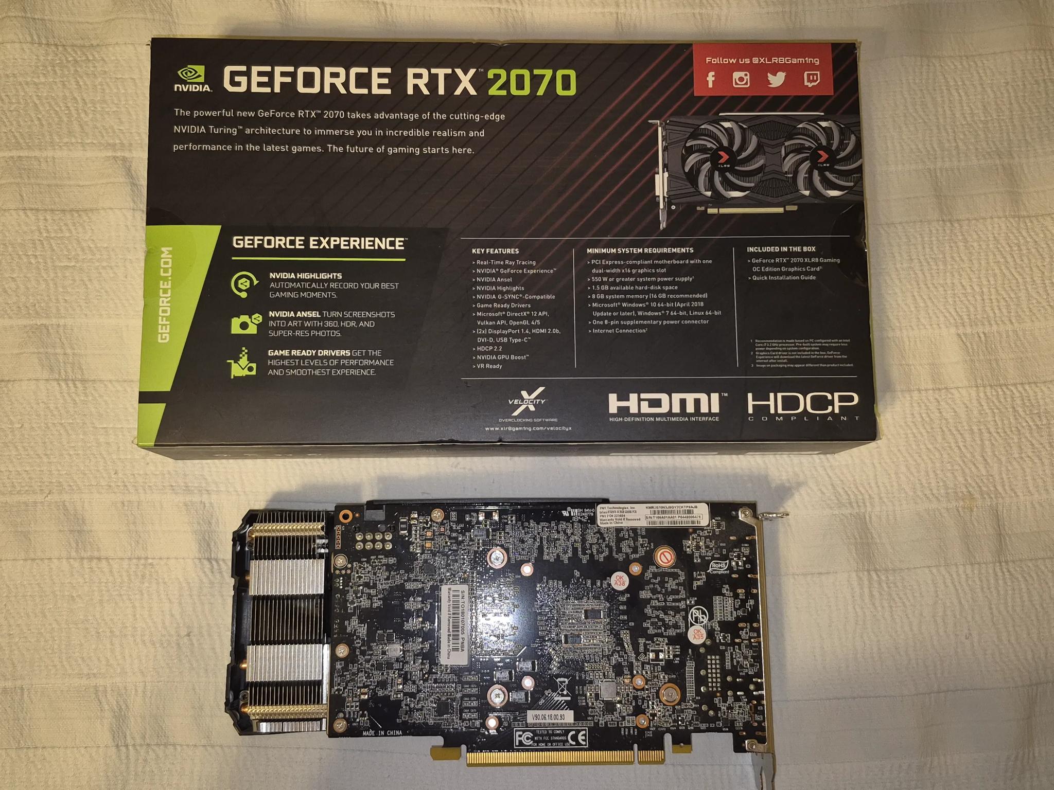 Nvidia RTX 2070 OC 8GB DDR6 GPU (Retail PNY GEFORCE RTX2070 XLR8 GAMING OC VCG20708DFP)
