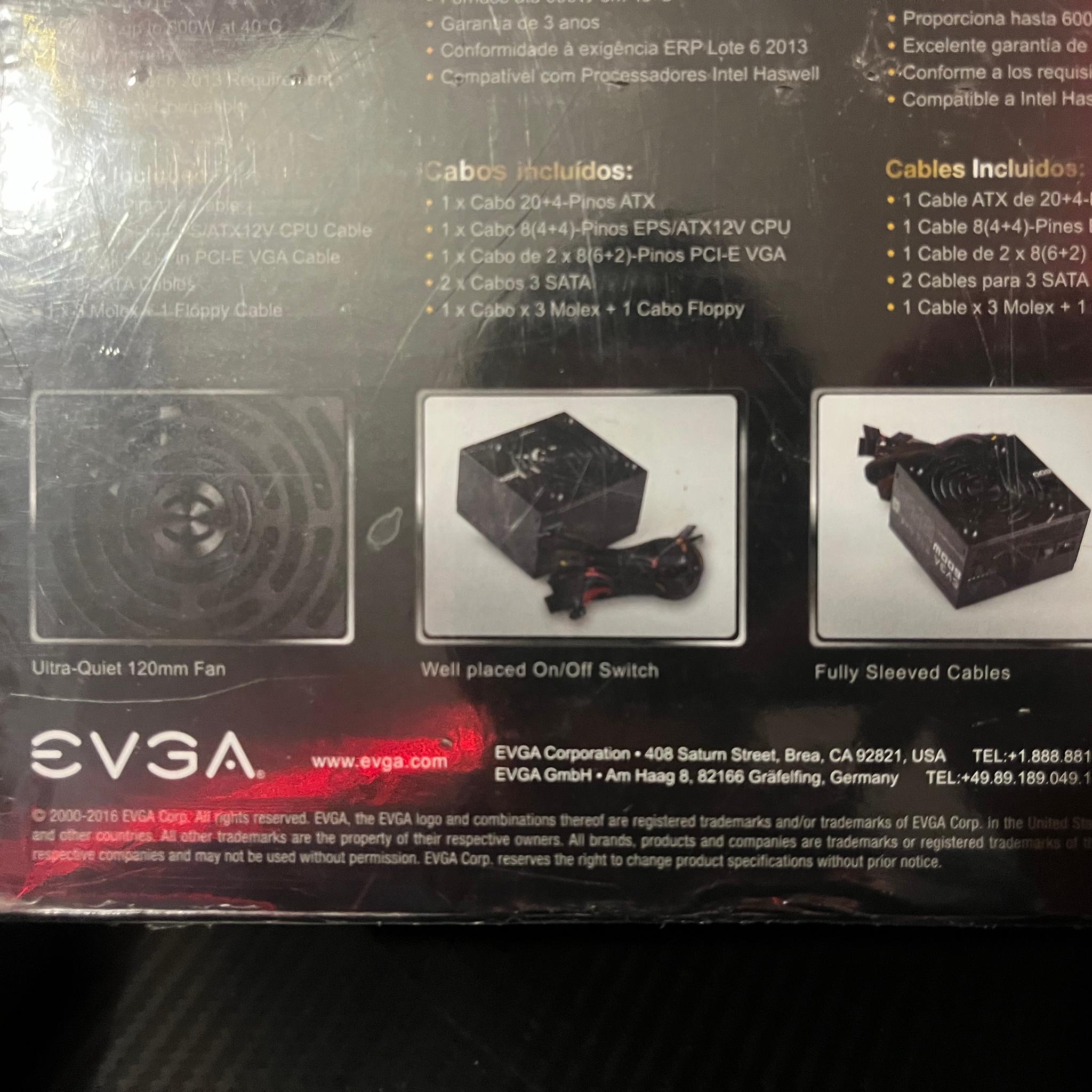 (NEW SEALED) EVGA 600 watt 80 plus certified power supply, 100-W1-0600-K1