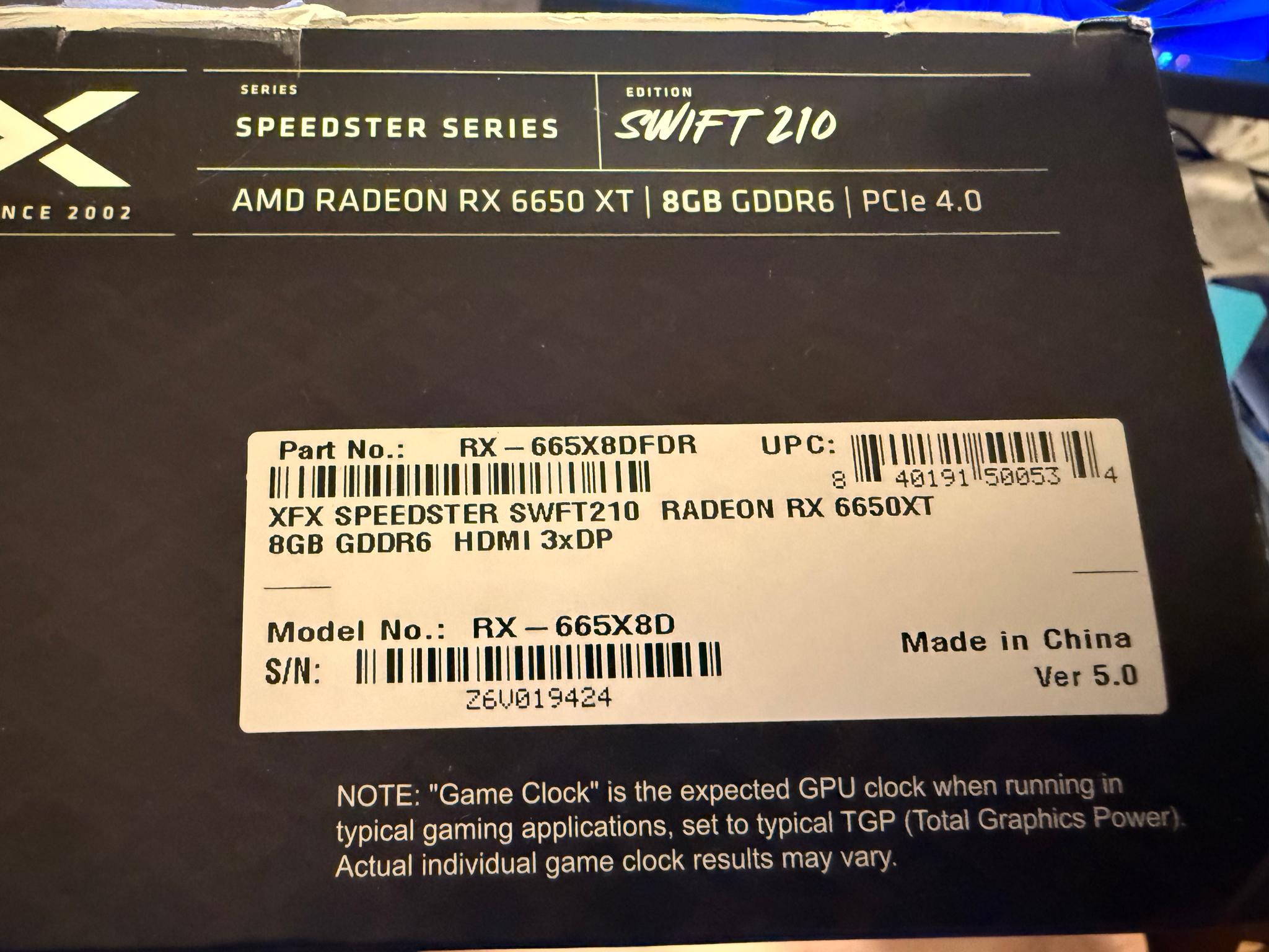 Used w/box - XFX Speedster Swift 210 AMD Radeon RX 6650 XT 8GB DDR6 Graphics Card