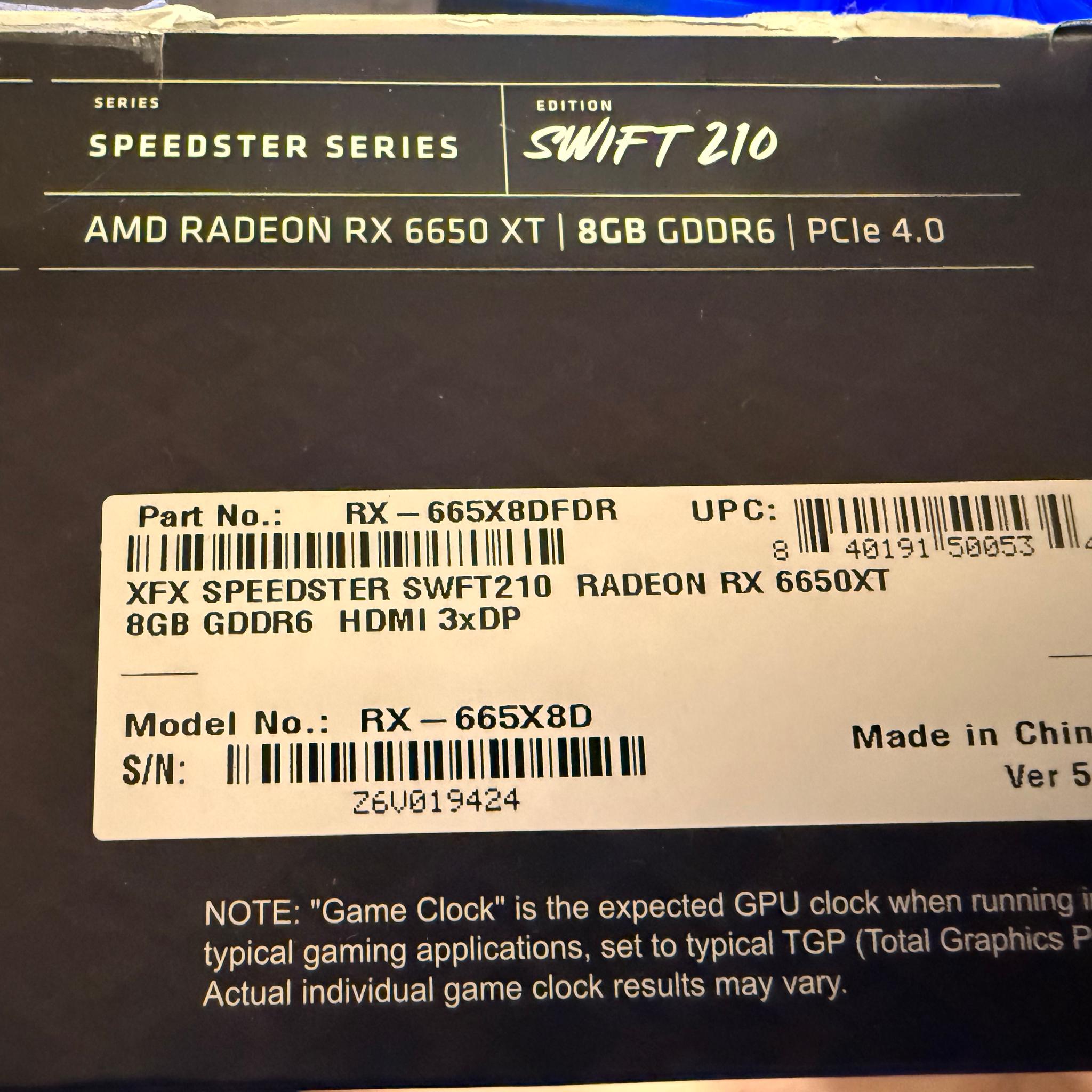 Used w/box - XFX Speedster Swift 210 AMD Radeon RX 6650 XT 8GB DDR6 Graphics Card