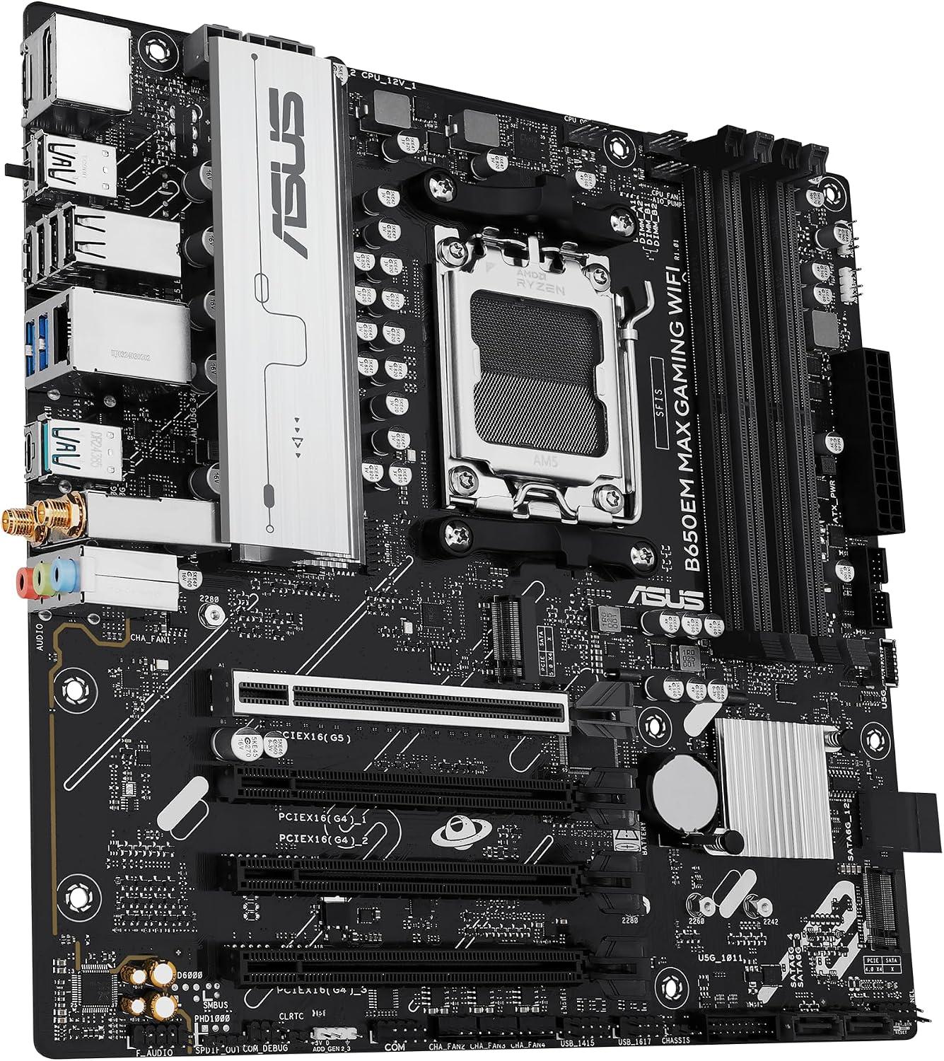 ASUS B650EM MAX GAMING WIFI AMD B650 AM5 DDR5 MicroATX Desktop Motherboard