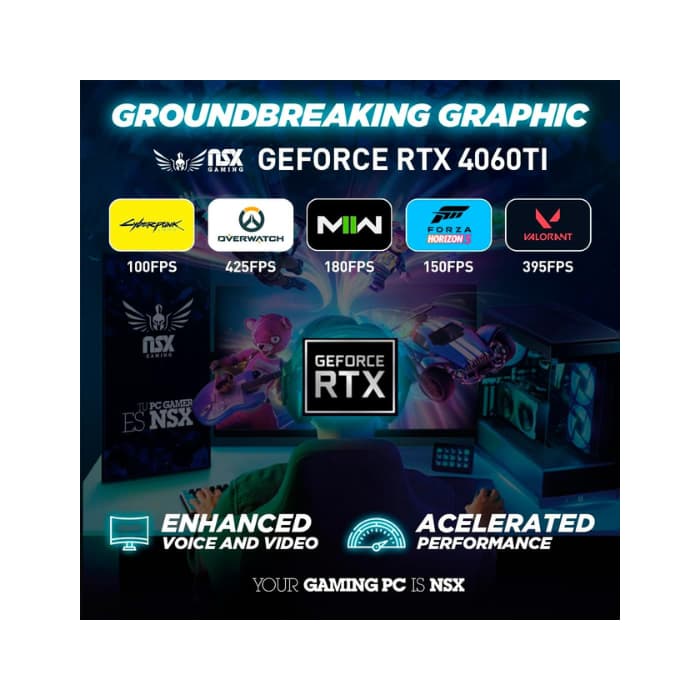 Nsx Gaming Pc Falcon Ryzen 5 5600X Geforce RTX 4060 TI, 16GB RAM, 1TB SSD NVME M2, Windows 11 Home