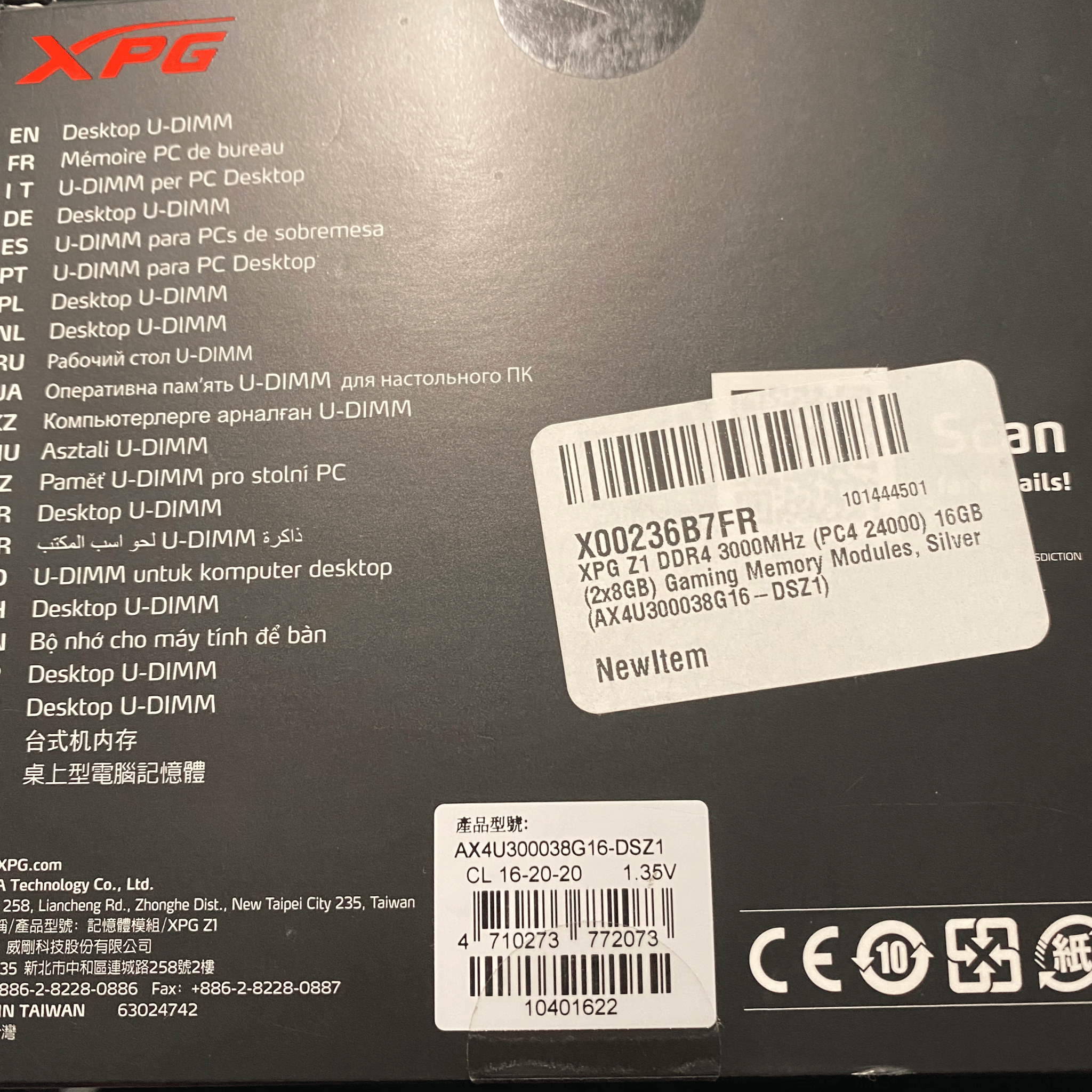ADATA XPG Z1 16GB (2x8GB) DDR4 3000MHz CL16