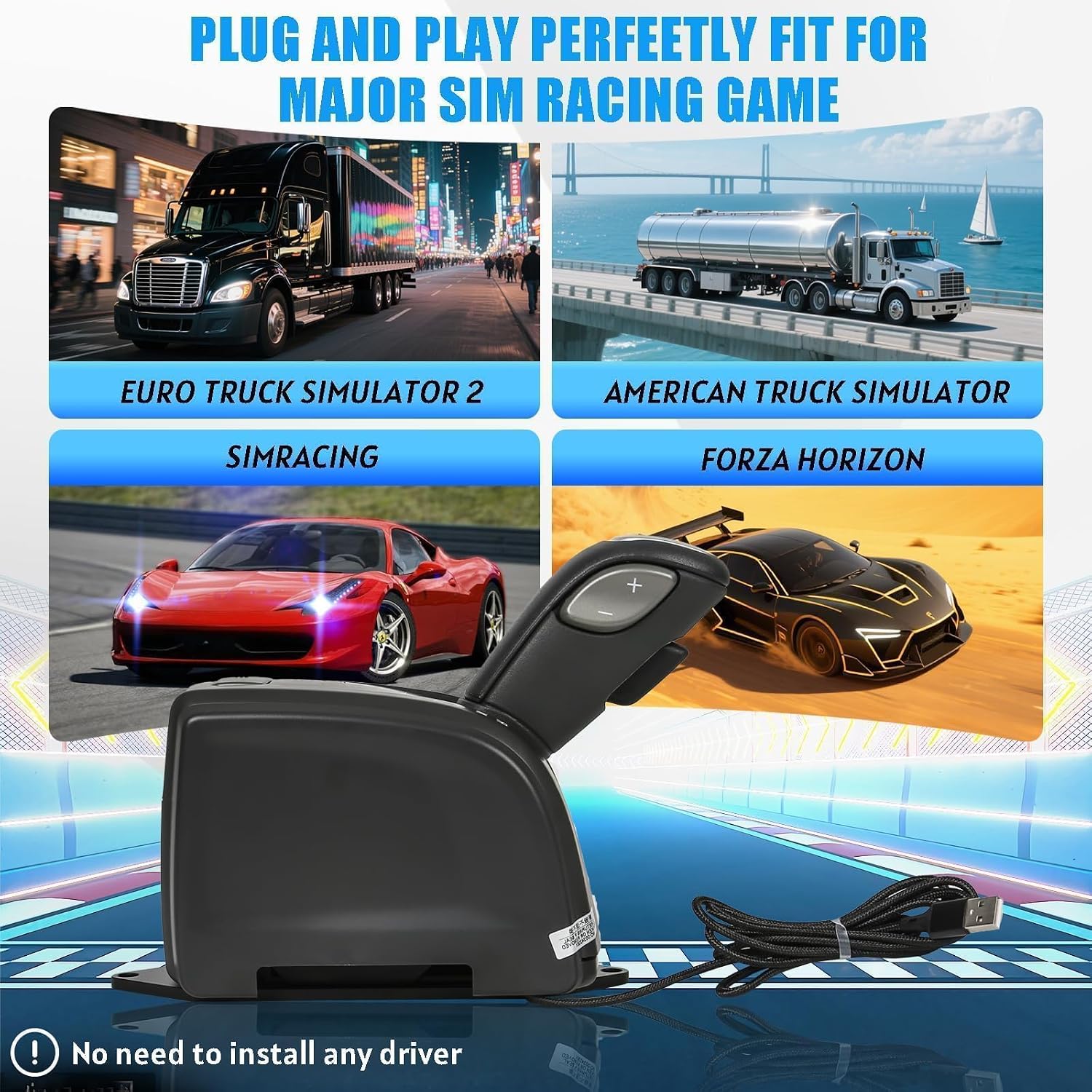 RYLNOK 3-in-1 Handbrake&Automatic&Manual Transmission Gear Shift for PC USB for ETS 2 /ATS