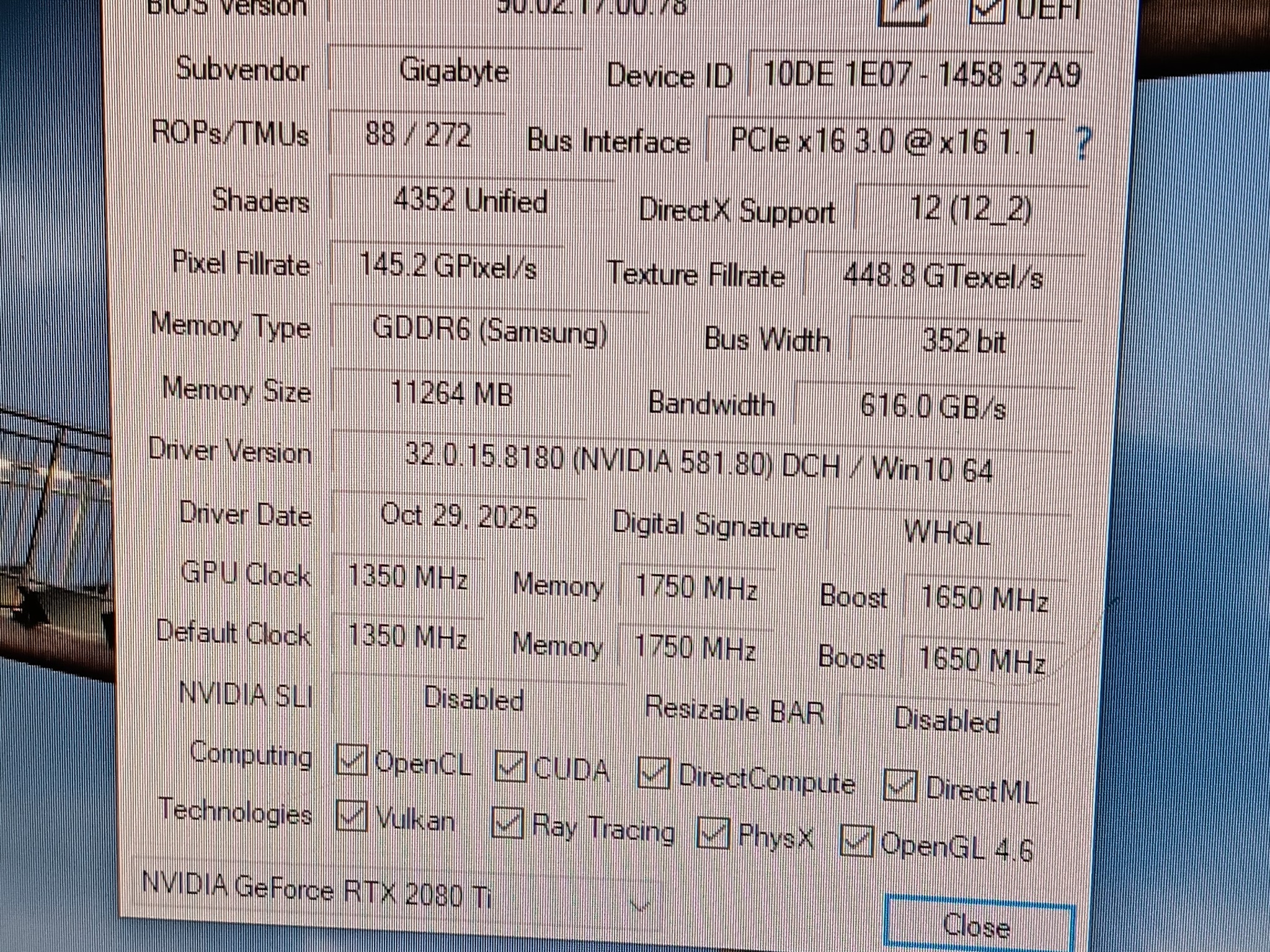 Gigabyte GeForce RTX 2080Ti Gaming OC 11GB GDDR6 RAM GPU