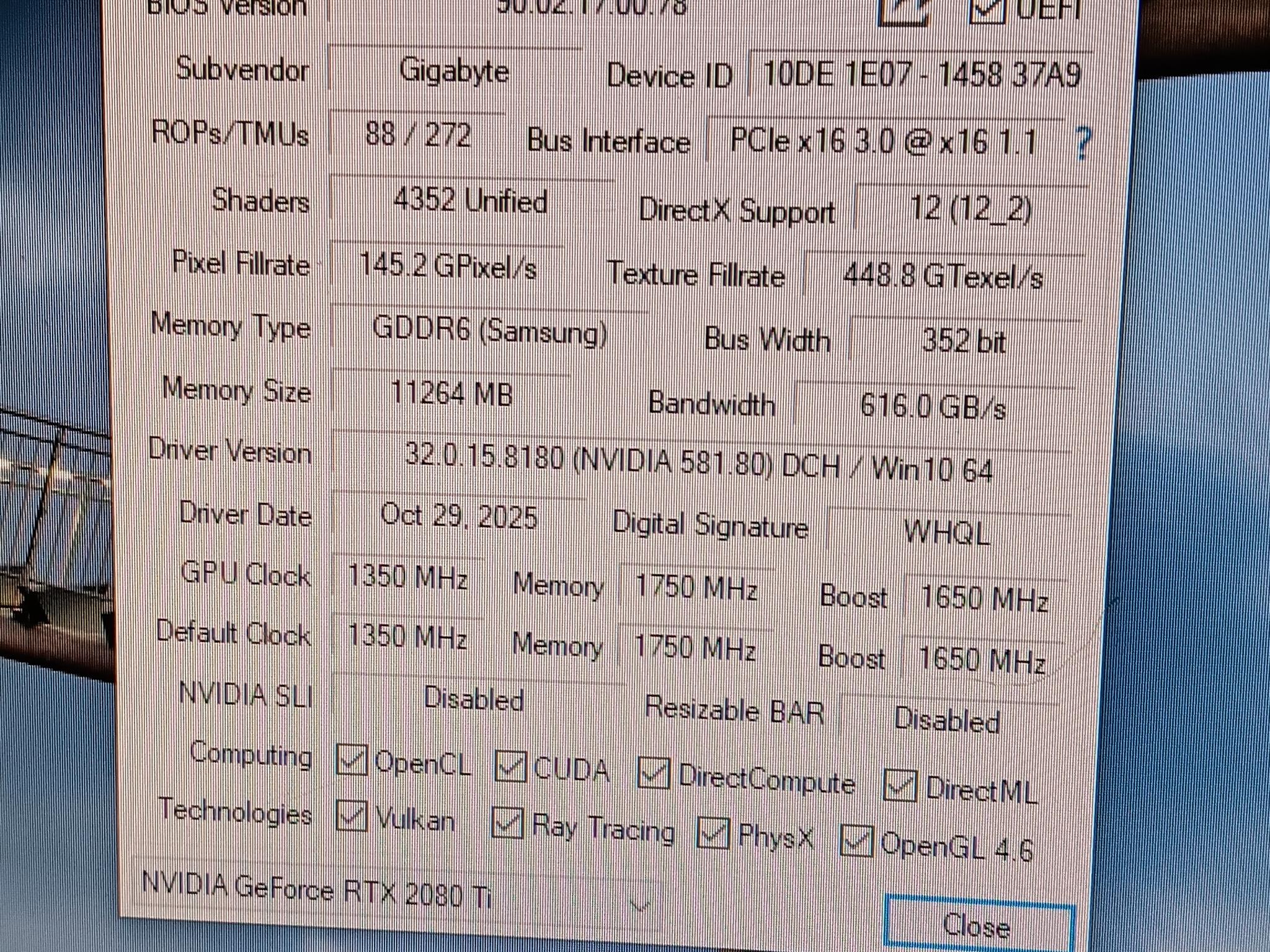 Gigabyte GeForce RTX 2080Ti Gaming OC 11GB GDDR6 RAM GPU