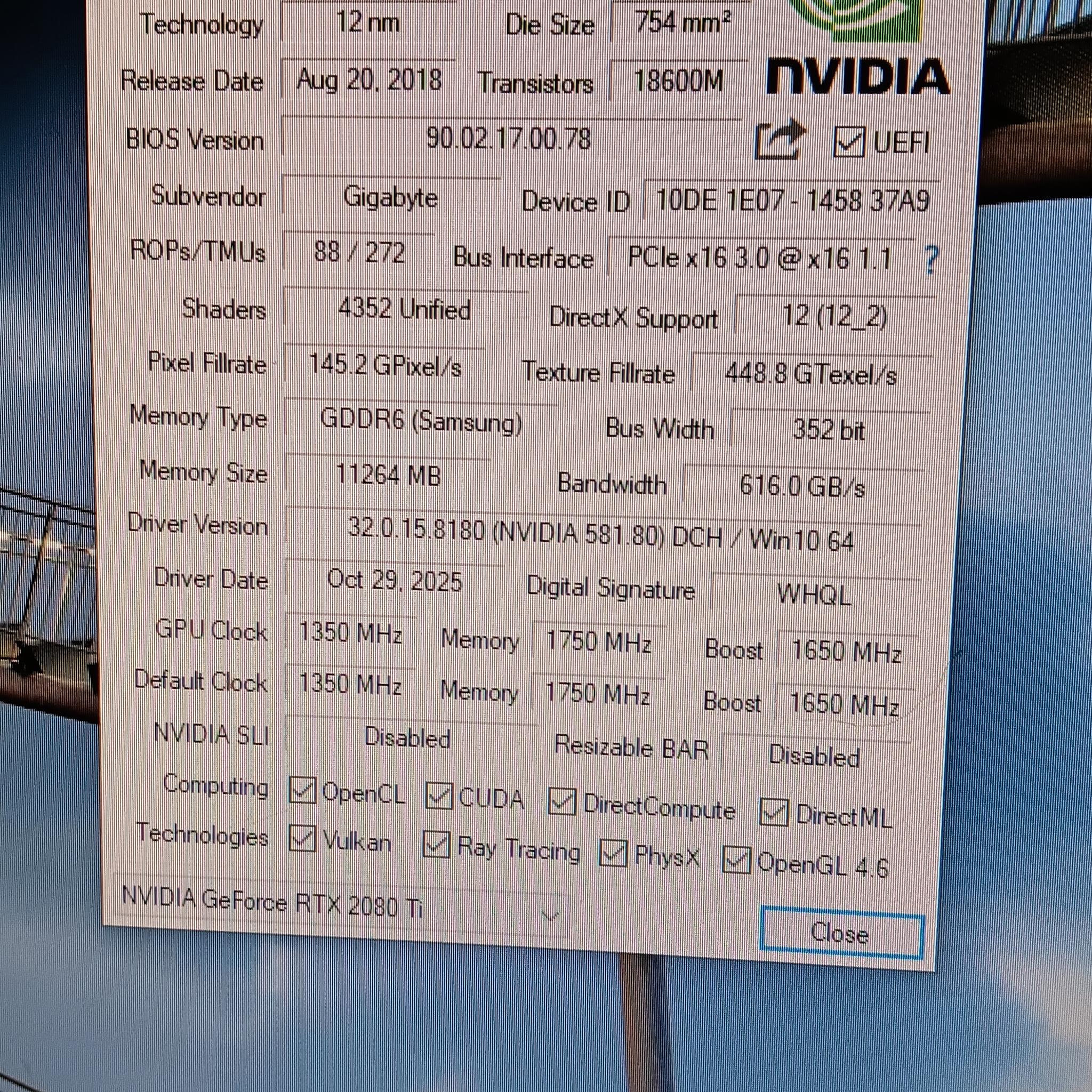 Gigabyte GeForce RTX 2080Ti Gaming OC 11GB GDDR6 RAM GPU