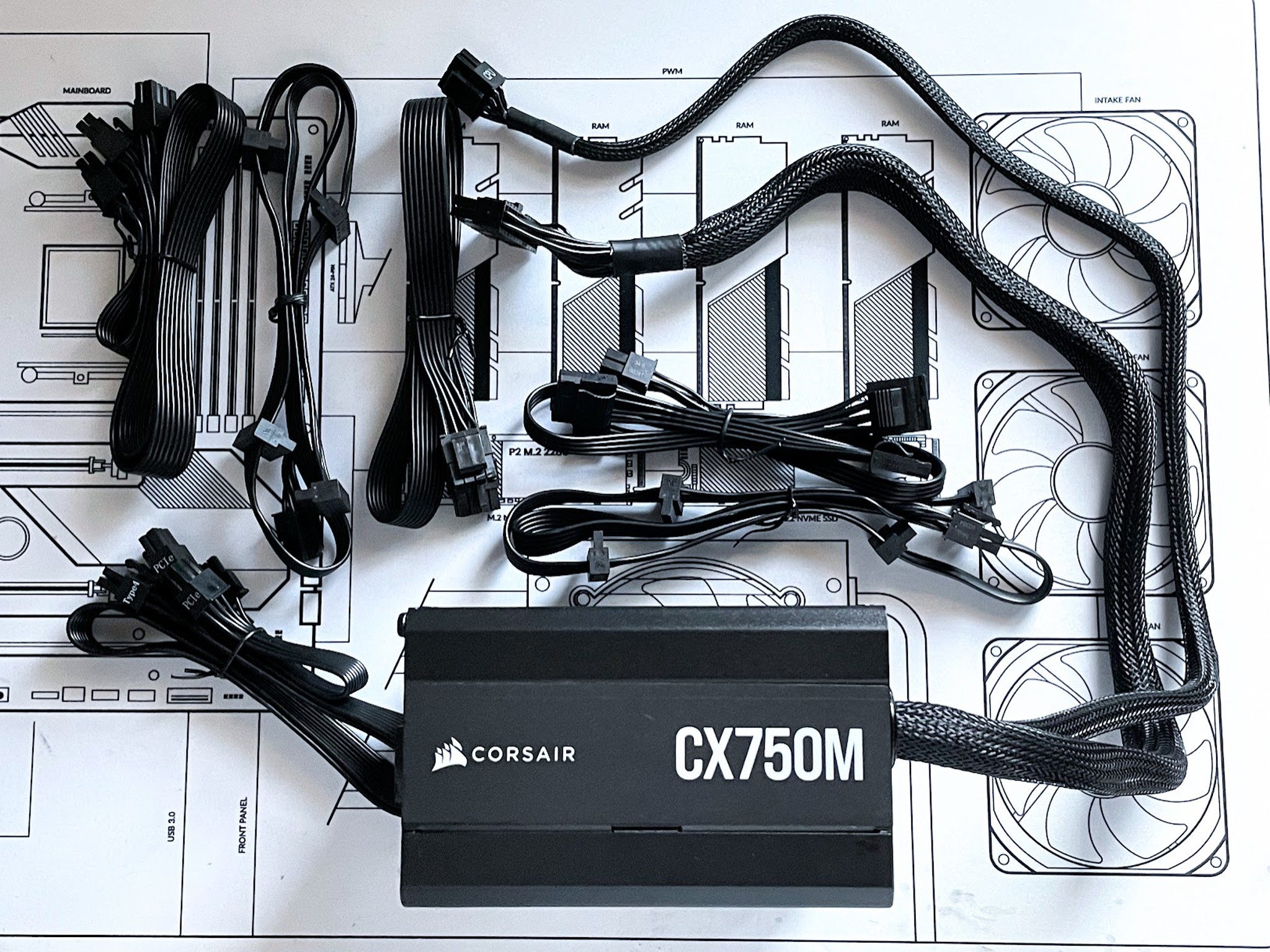 Corsair CX750M - 750 Watt 80 PLUS Bronze Certified Semi-Modular ATX PSU w/ All Original Cables