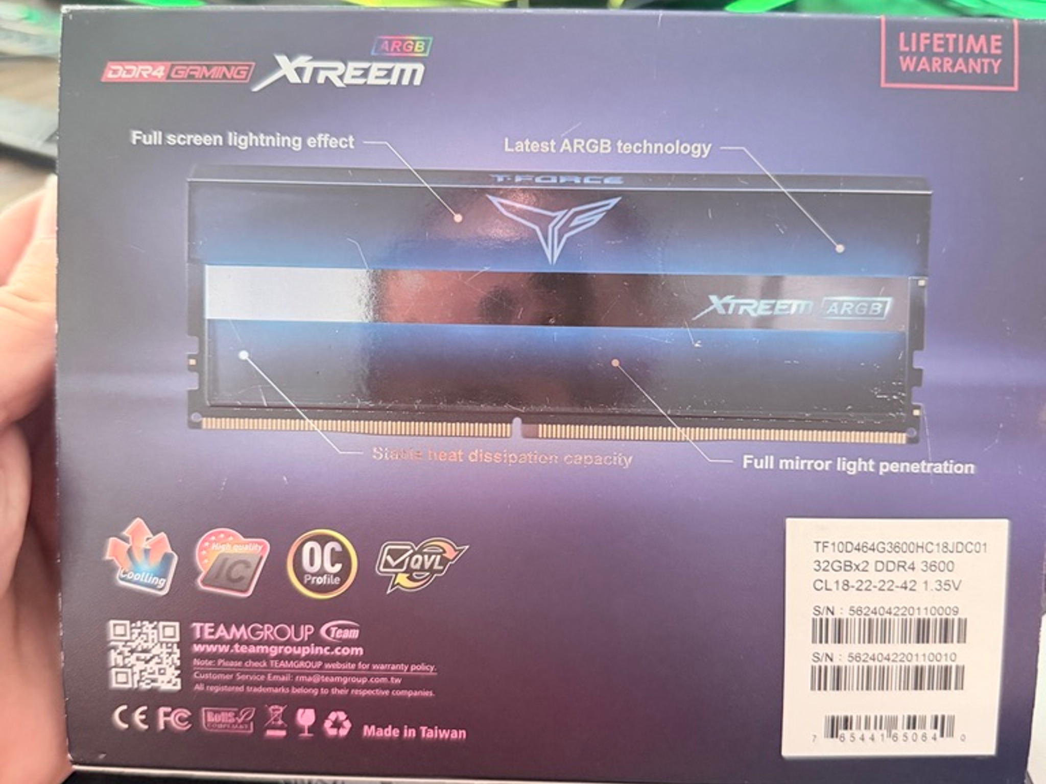TEAMGROUP T-Force Xtreem ARGB 64GB (2x32GB) DDR4 3600 MT/s CL18