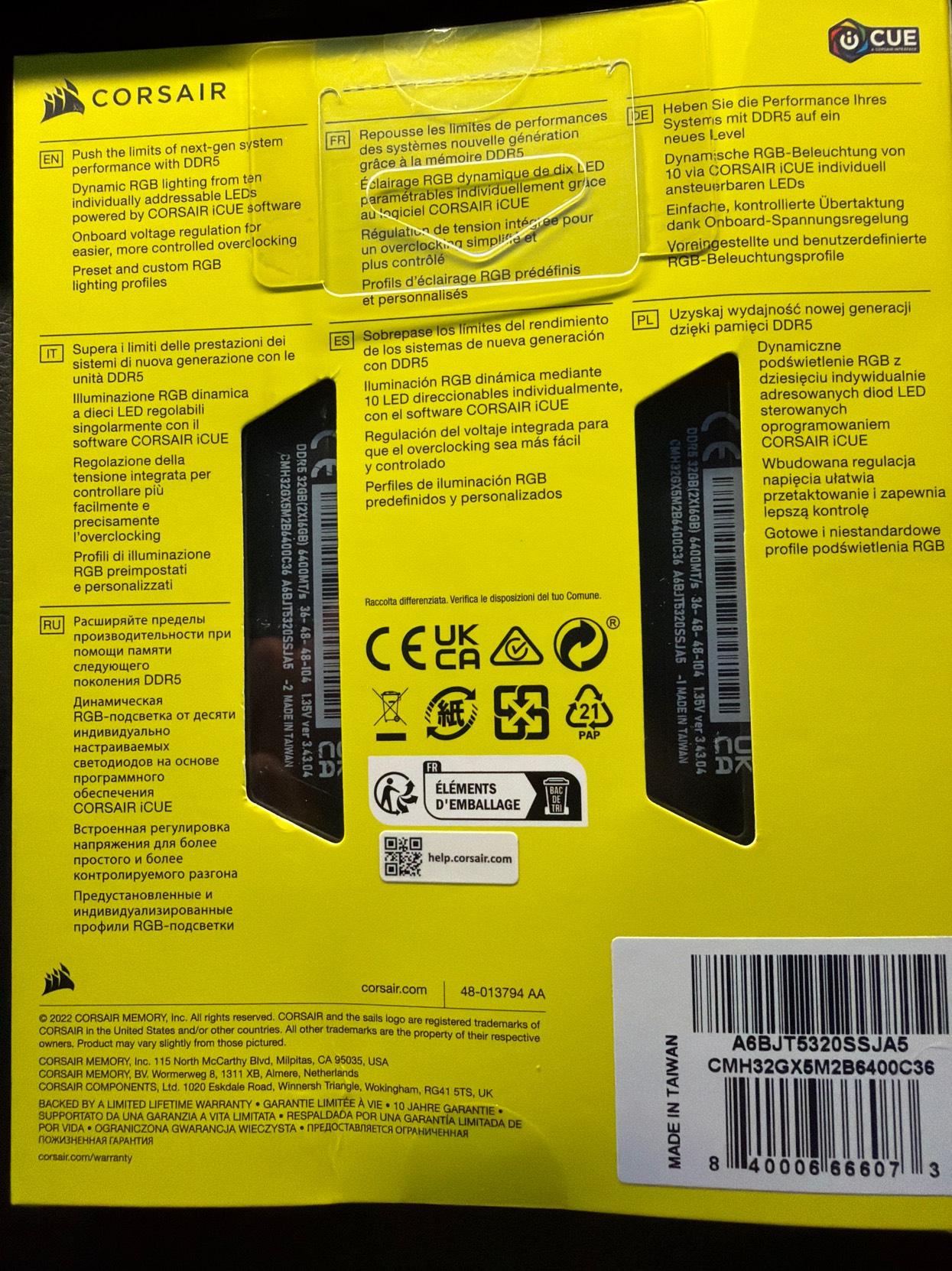 Corsair Vengeance RGB DDR5 32GB (2×16GB) 6400 MHz – Brand New, High‑Performance Kit