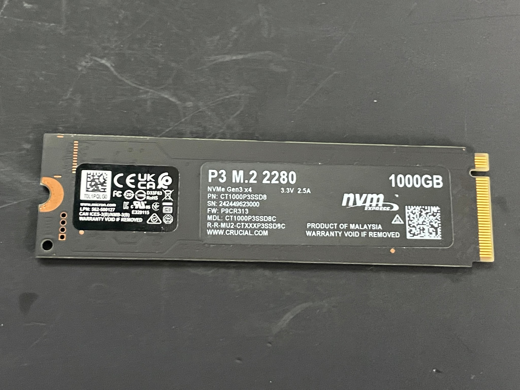 Crucial P3 1TB NVME SSD | **Read Description | Free Shipping