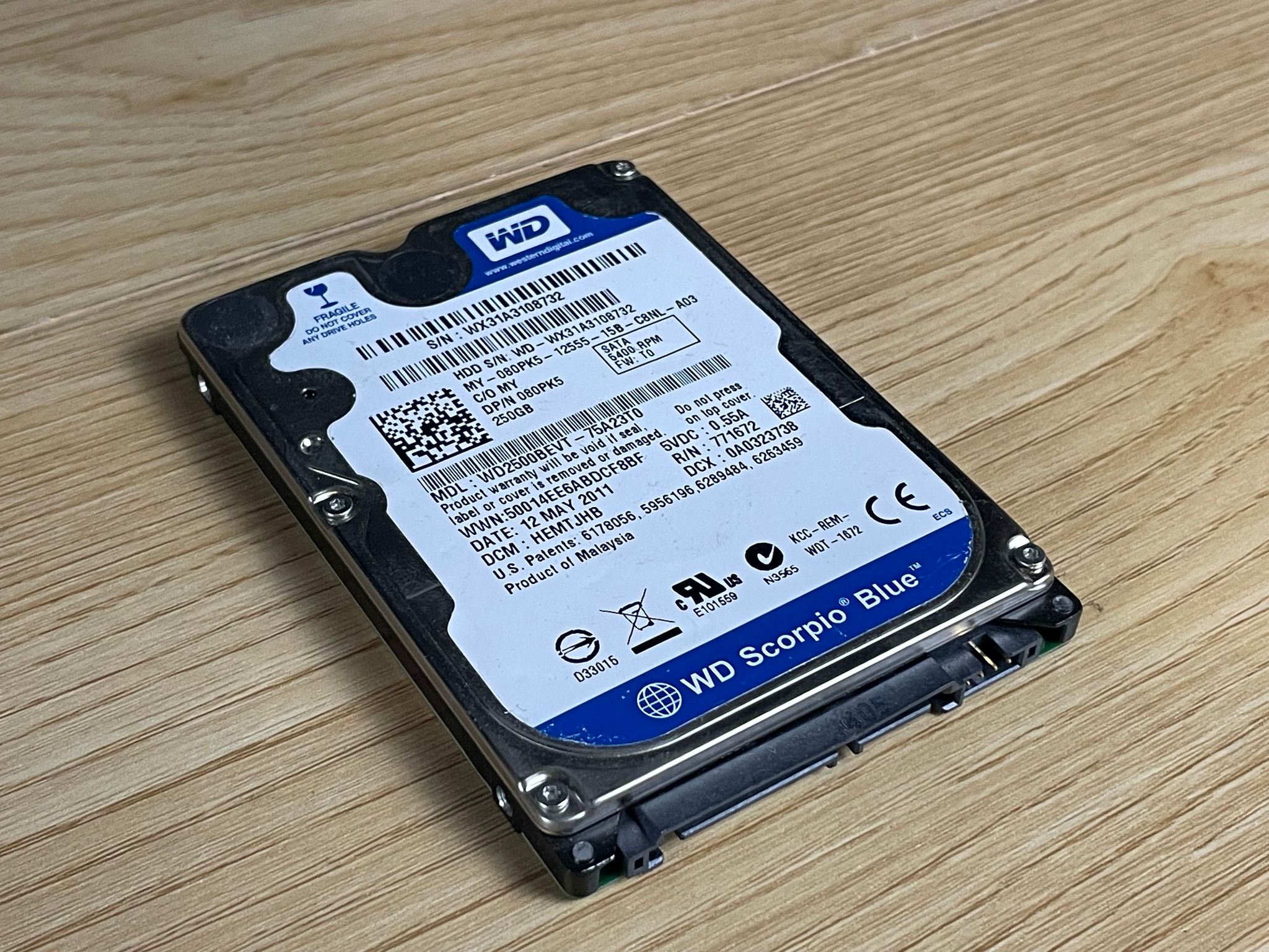 Lot of 2 Western Digital 250GB 5400RPM 2.5 inch HDD