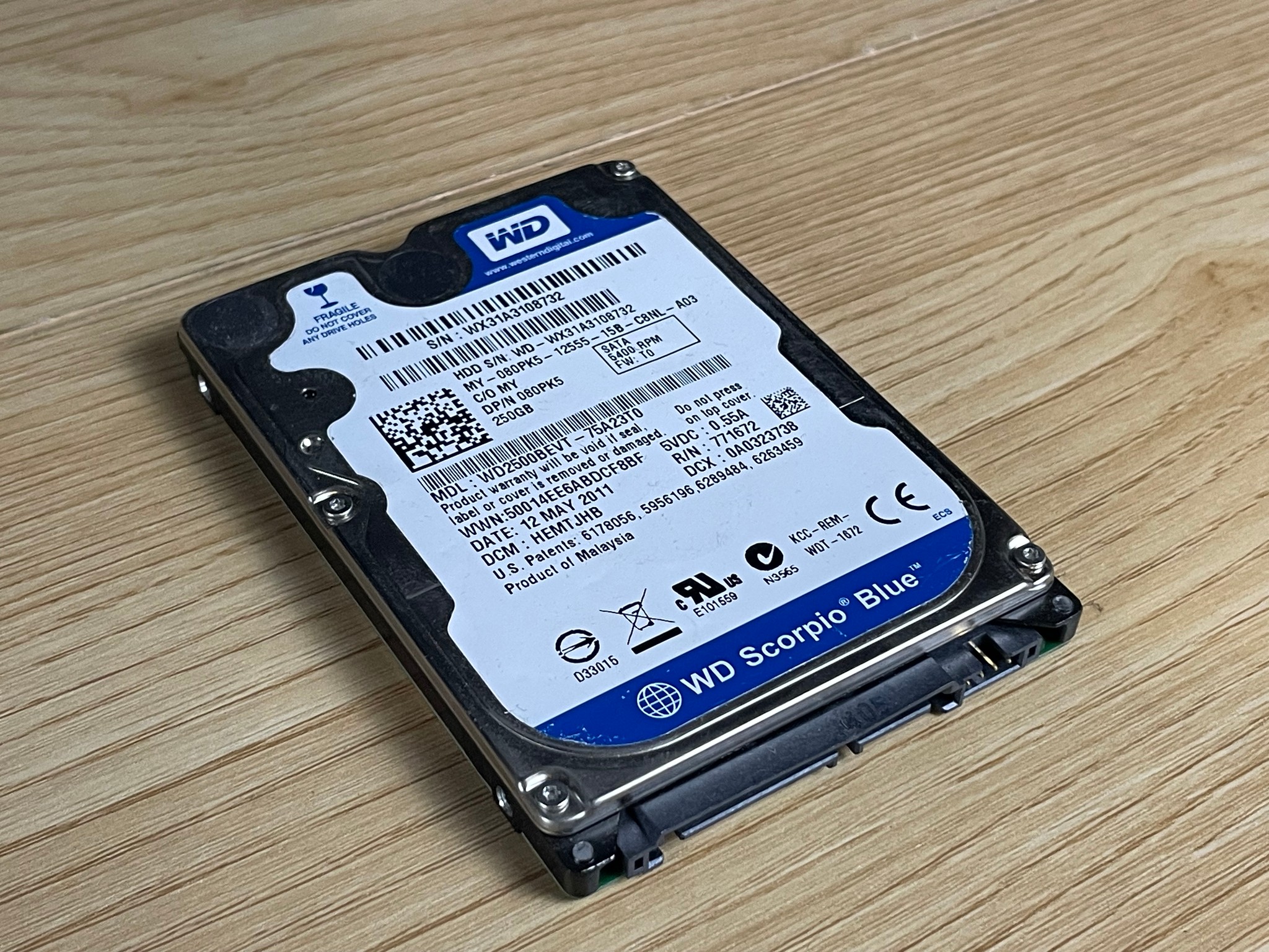 Lot of 2 Western Digital 250GB 5400RPM 2.5 inch HDD