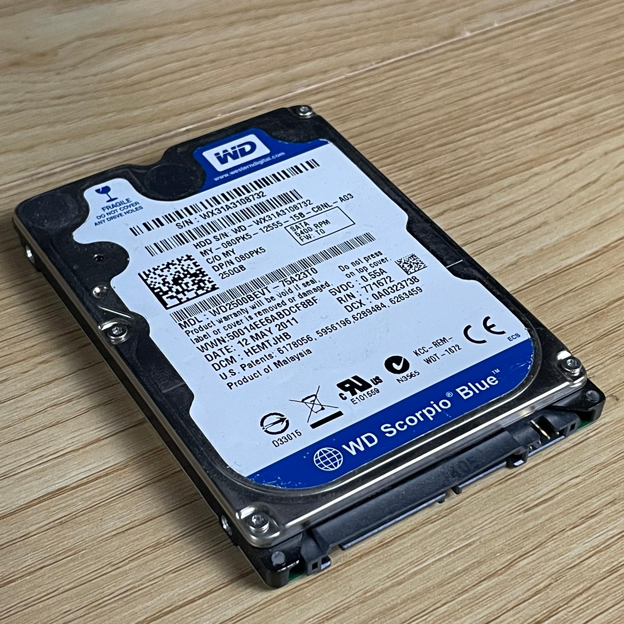 Lot of 2 Western Digital 250GB 5400RPM 2.5 inch HDD