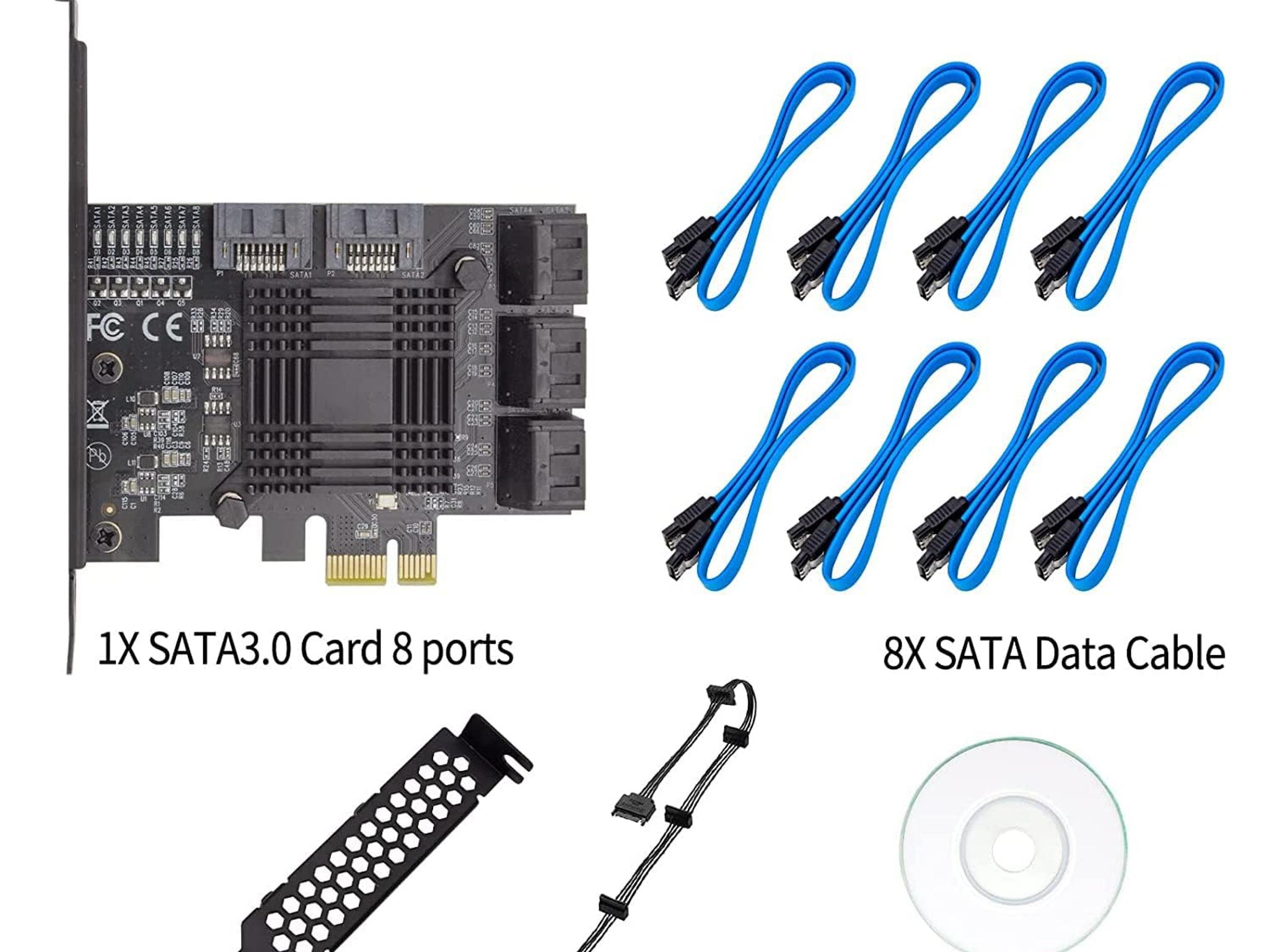 PCIe 8-Port SATA Controller Card 6 Gbps Windows, MAC, Linux w/ 8 SATA Cables & Low Profile Bracket
