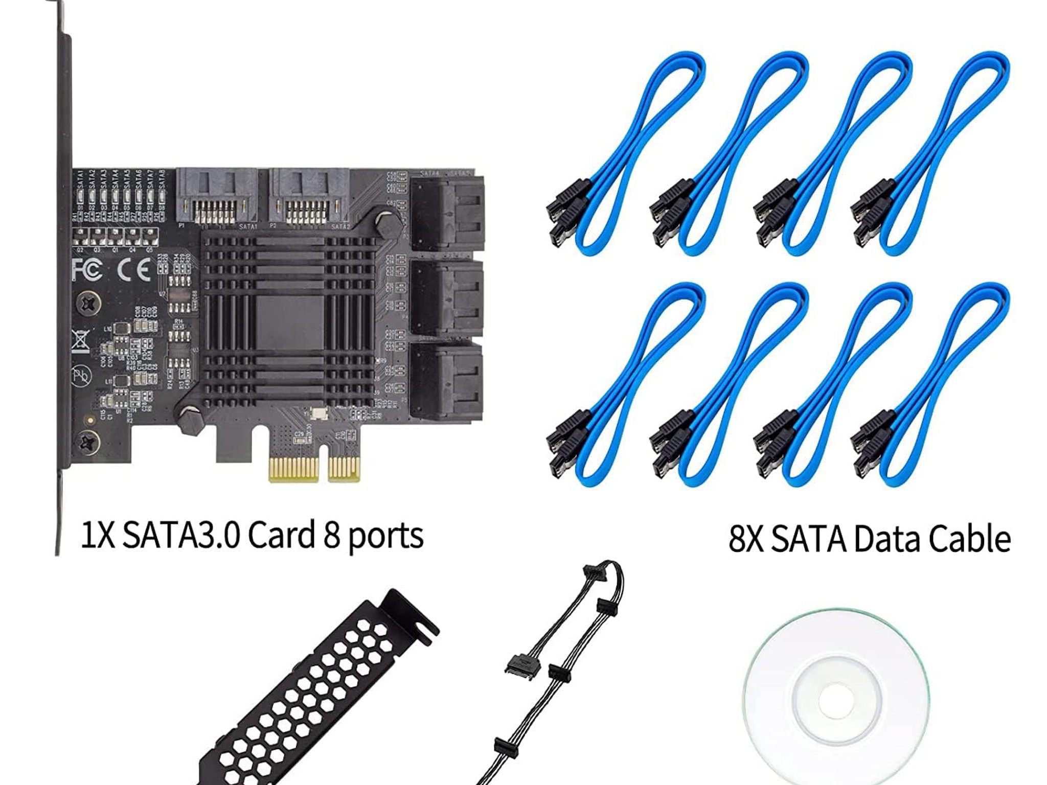 PCIe 8-Port SATA Controller Card 6 Gbps Windows, MAC, Linux w/ 8 SATA Cables & Low Profile Bracket