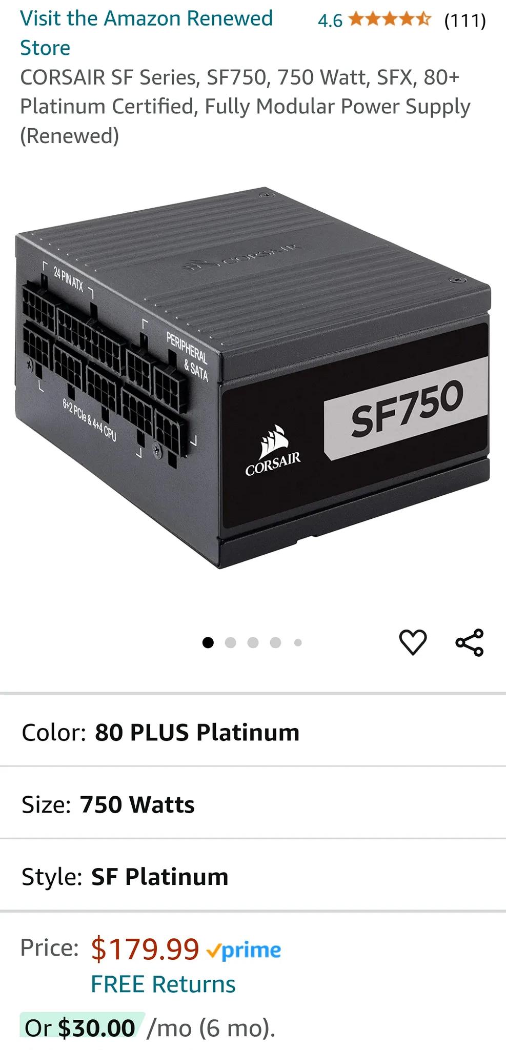 Corsair SF750 SFX 80 PLUS PLATINUM POWER SUPPLY