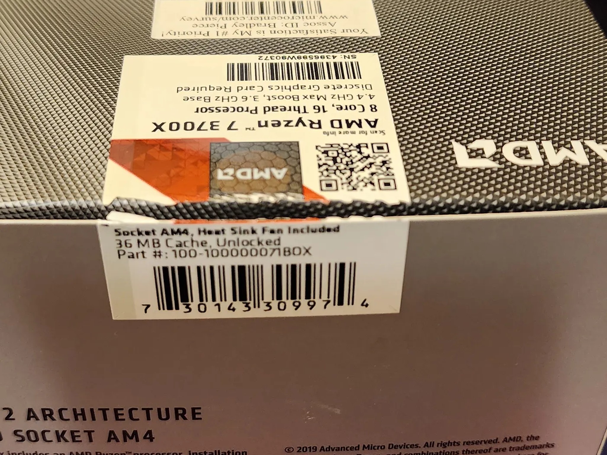 For Sale Used AMD Ryzen7 3700x like new