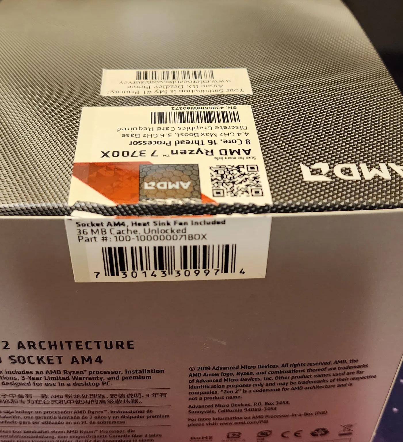 For Sale Used AMD Ryzen7 3700x like new