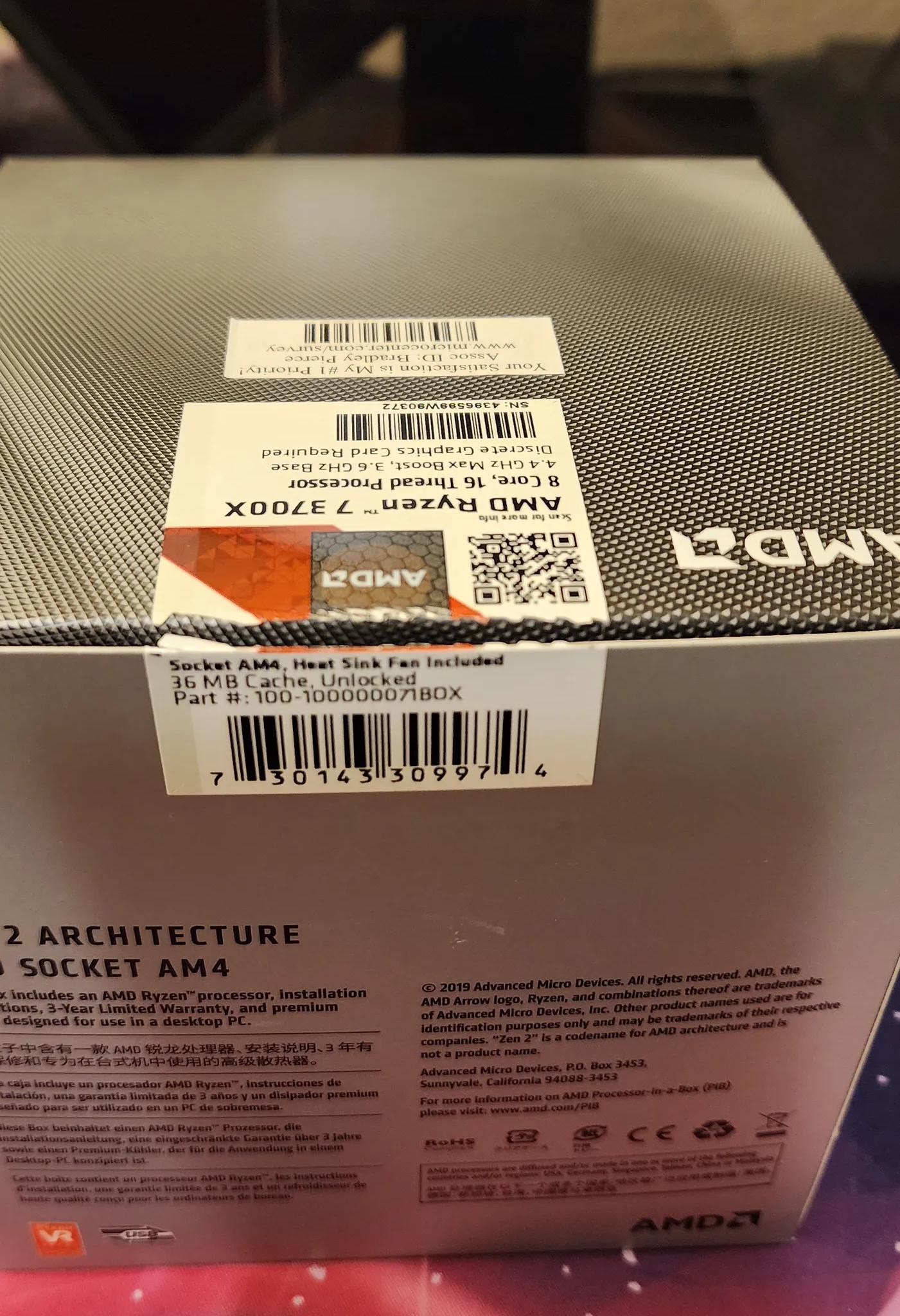 For Sale Used AMD Ryzen7 3700x like new