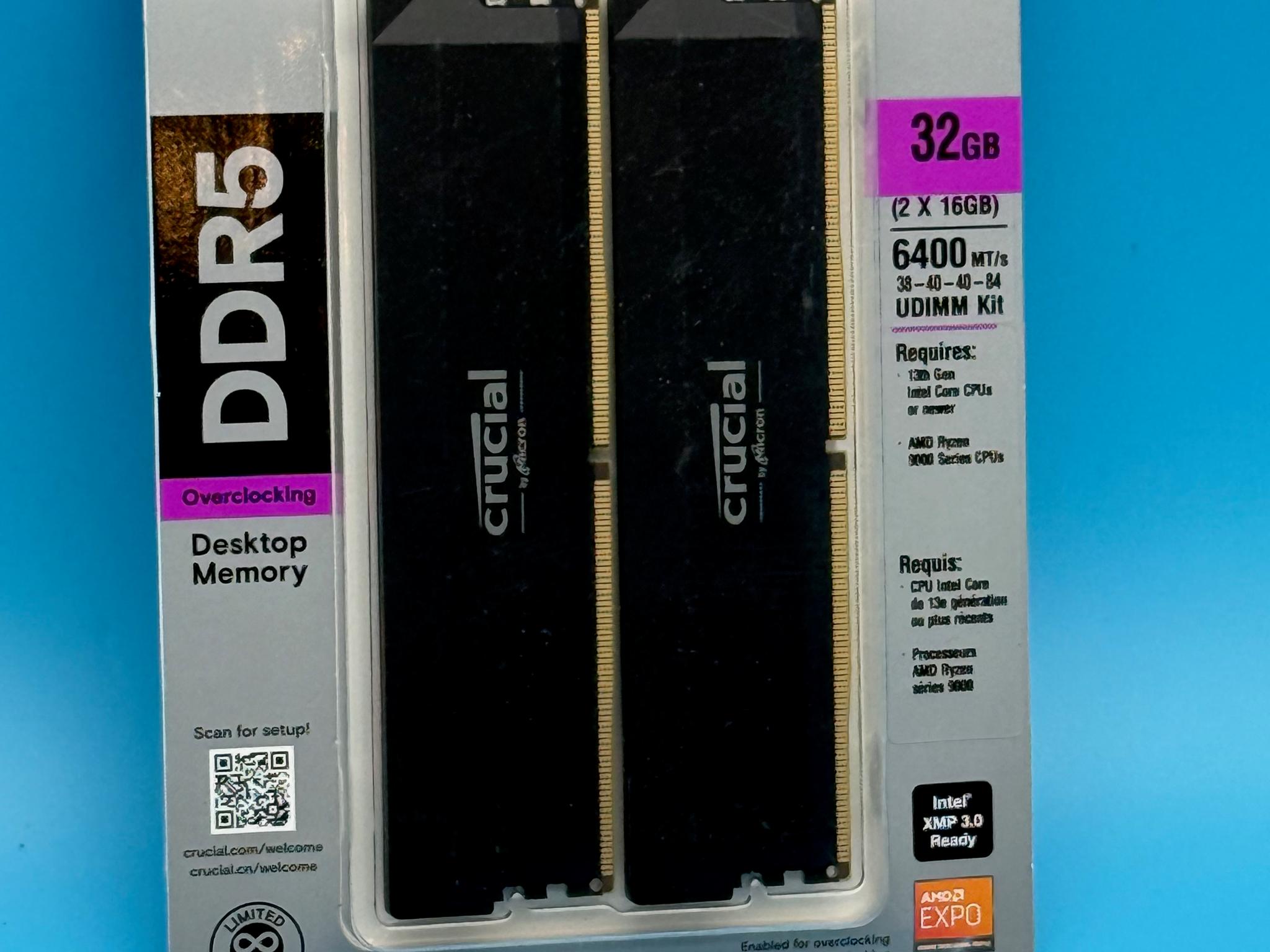 Crucial Pro Overclocking 32GB (2x16GB) DDR5-6400 CL38 Black — CP2K16G64C38U5B