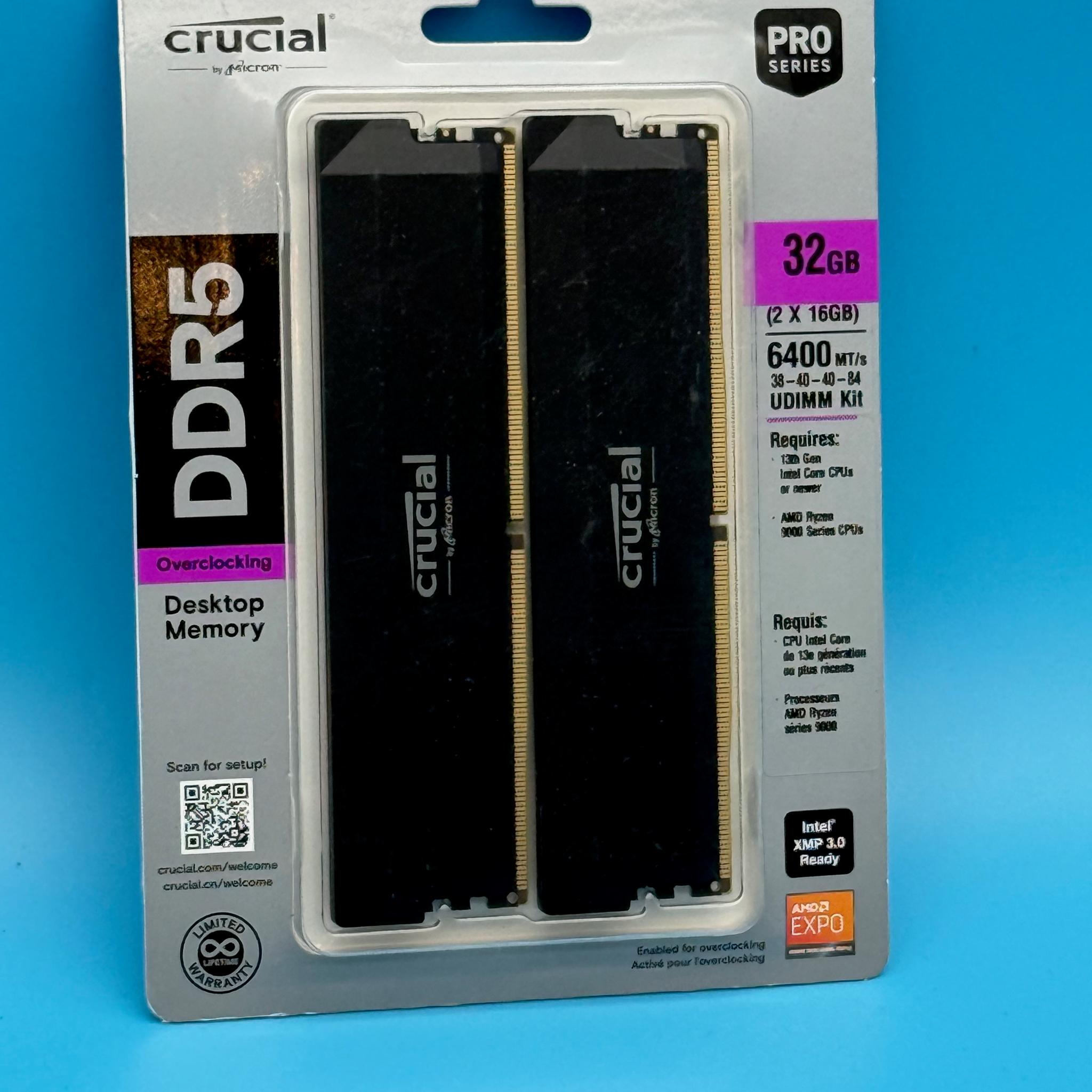 Crucial Pro Overclocking 32GB (2x16GB) DDR5-6400 CL38 Black — CP2K16G64C38U5B