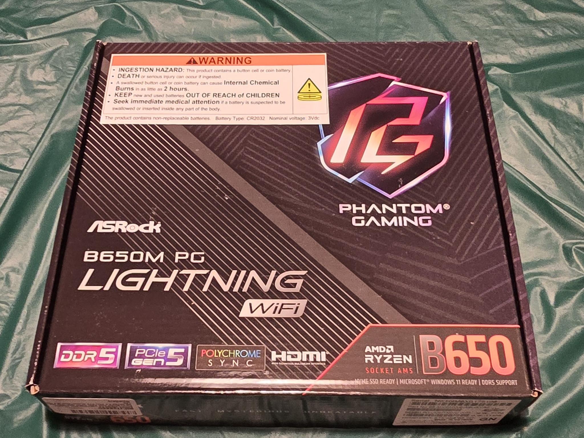 ASRock B650M PG Lightning WiFi 6E AMD Ryzen Socket AM5 SATA3 6.0 Gb/s ATX Motherboard M.2 RGB LED