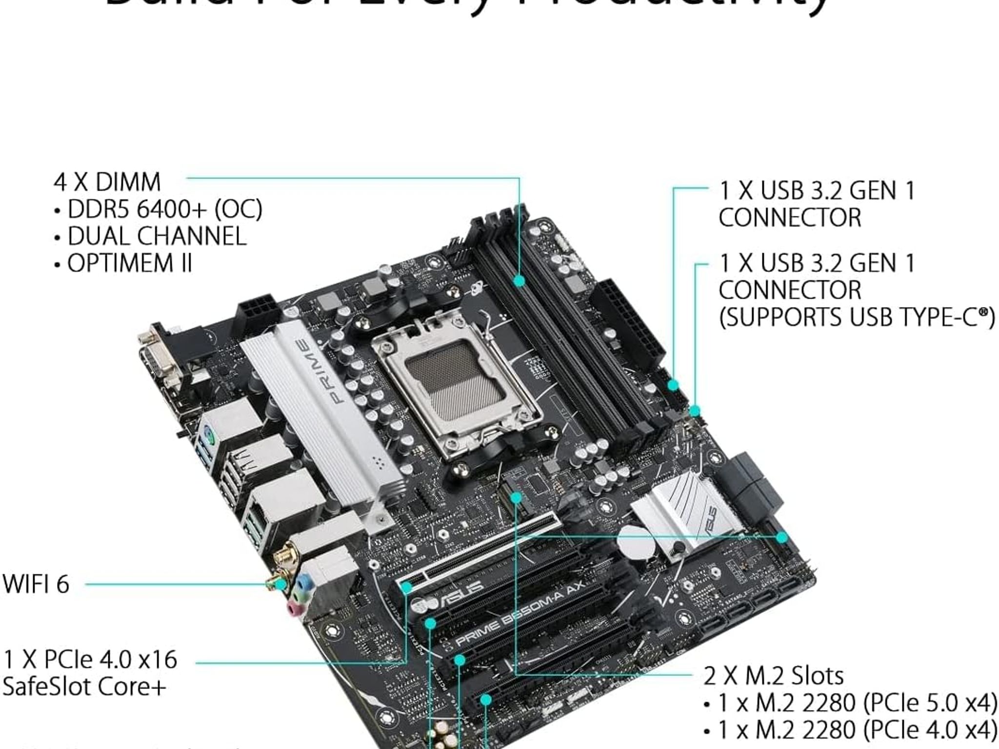 ASUS PRIME B650M-A AX AMD AM5 B650 MicroATX M.2 Desktop Motherboard A