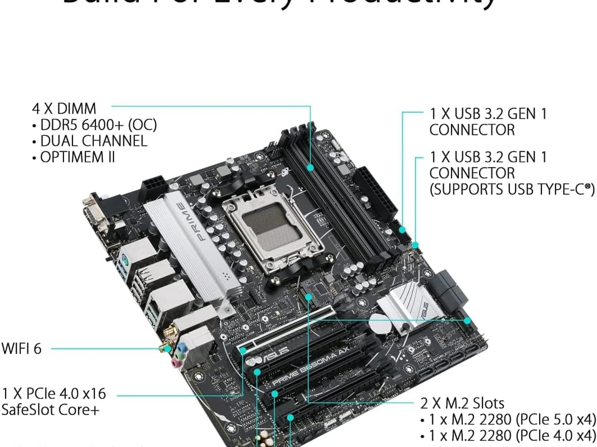 ASUS PRIME B650M-A AX AMD AM5 B650 MicroATX M.2 Desktop Motherboard A