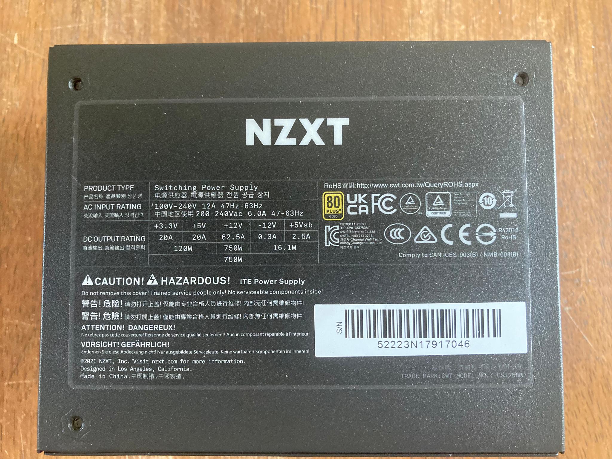 NZXT C750 750 Watt 80+ Gold Fully-Modular SFX Power Supply (NZXT H1 Refresh PSU)
